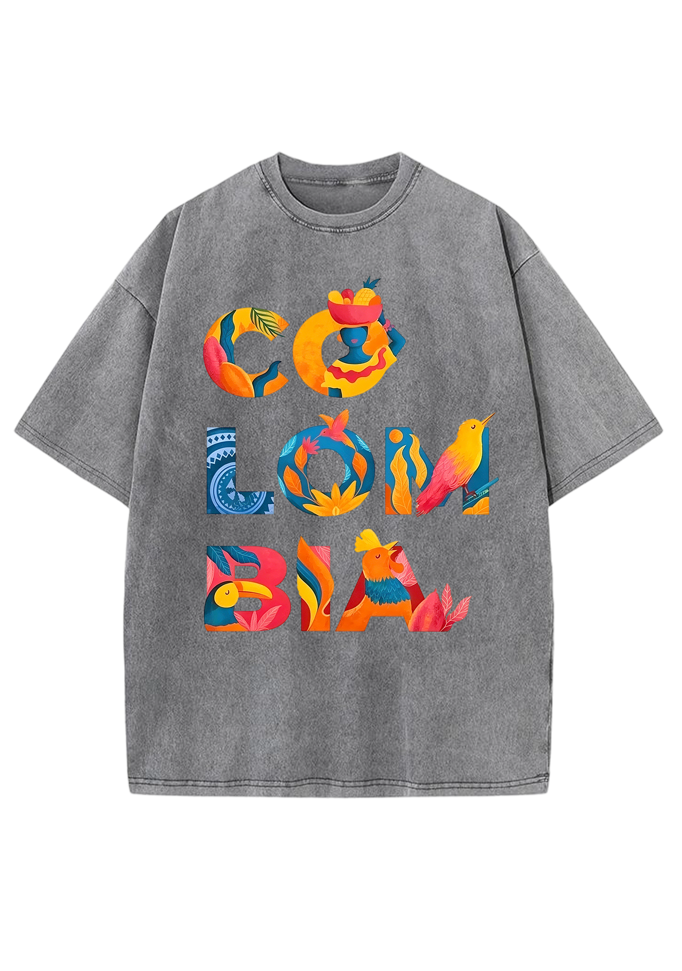 Tropical Colombia Letter Culture Collage Washed Tee