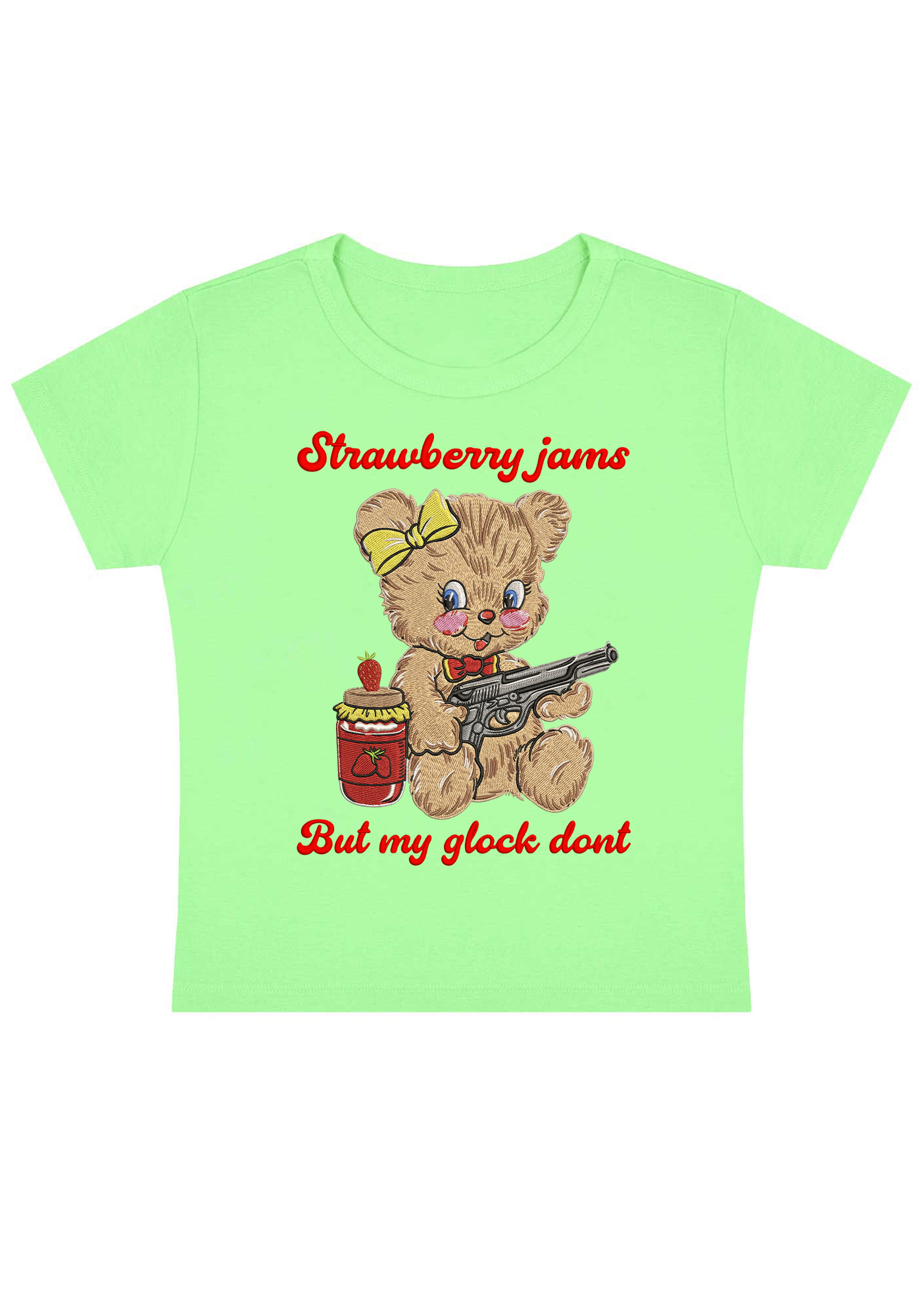 Strawberry Jams But My Glock Dont Embroidery Y2K Baby Tee