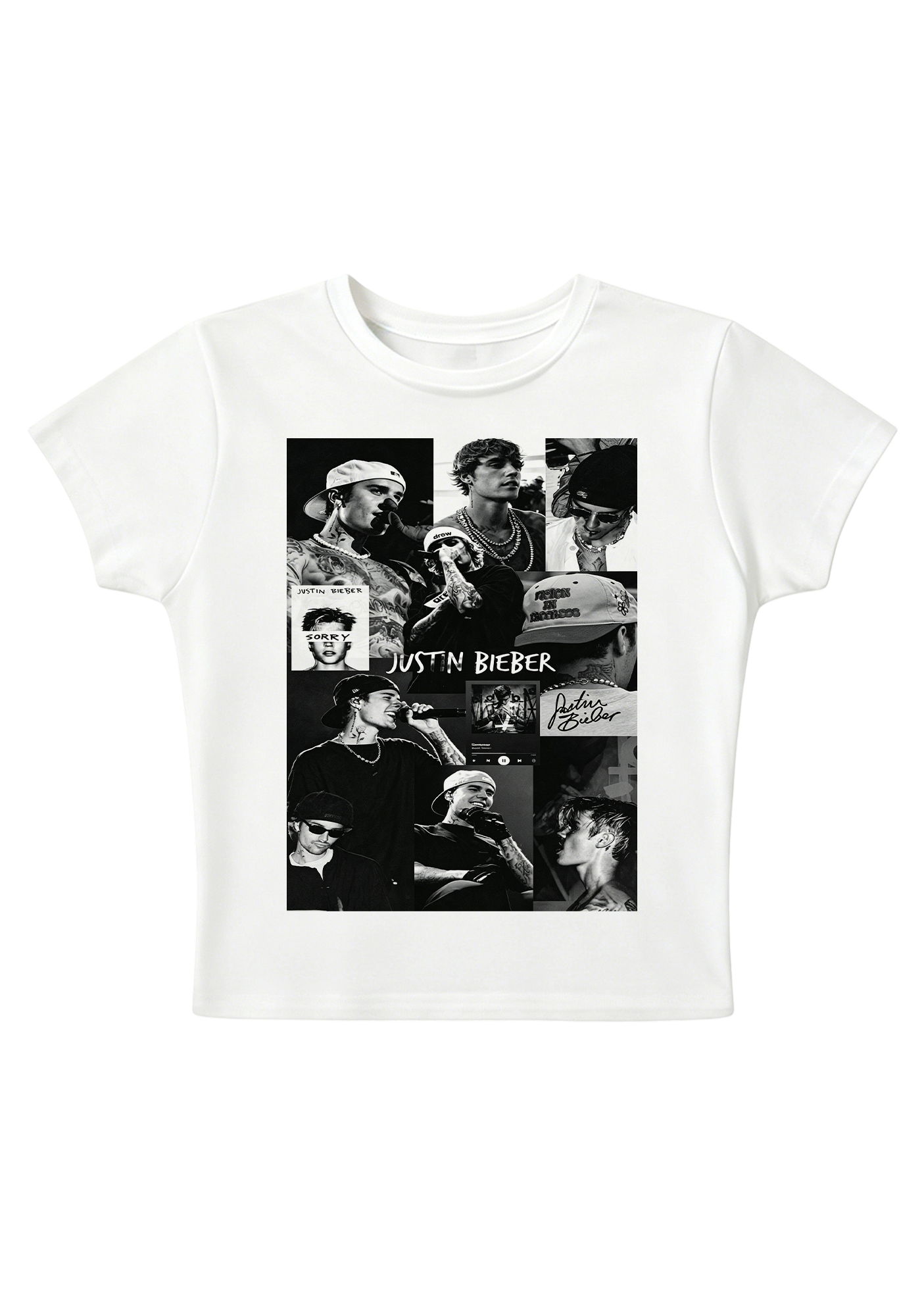 Vintage Justin Bieber Career Montage Print Y2K Baby Tee