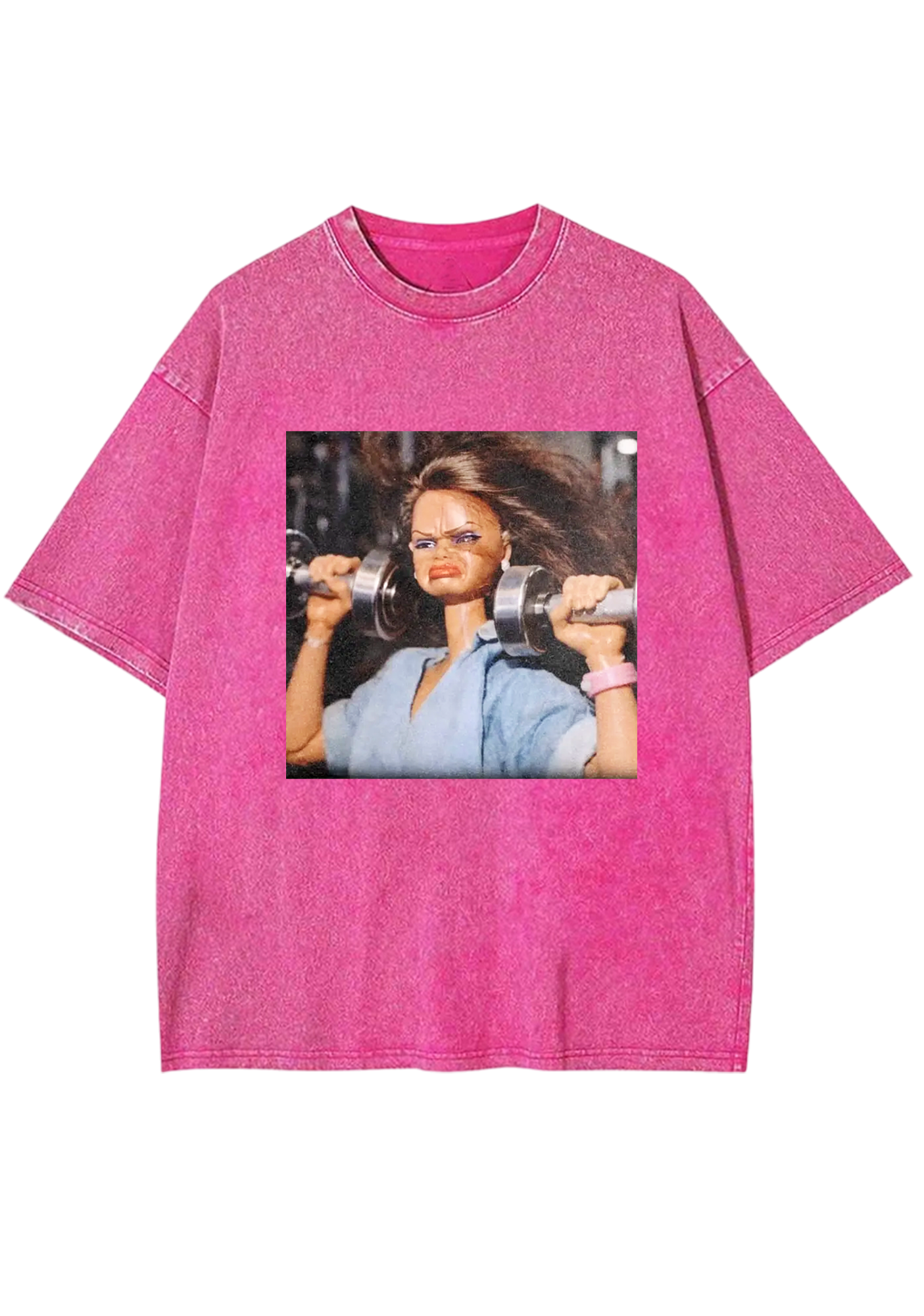Gym Barbie Lifting Weights Meme Y2K Washed Tee