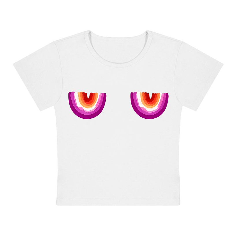 Lesbian Pride Rainbow Nips Y2K Baby Tee