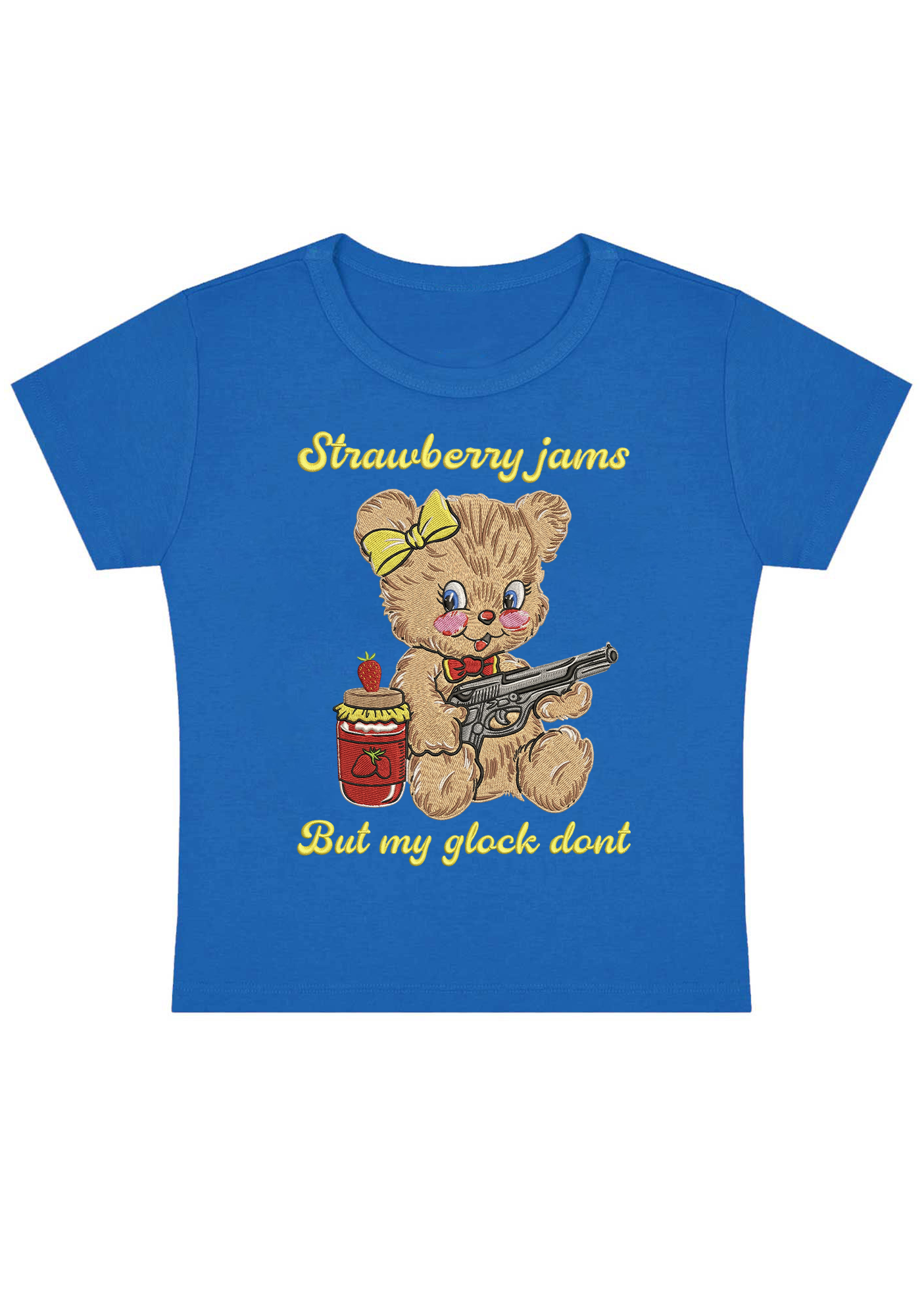 Strawberry Jams But My Glock Dont Embroidery Y2K Baby Tee