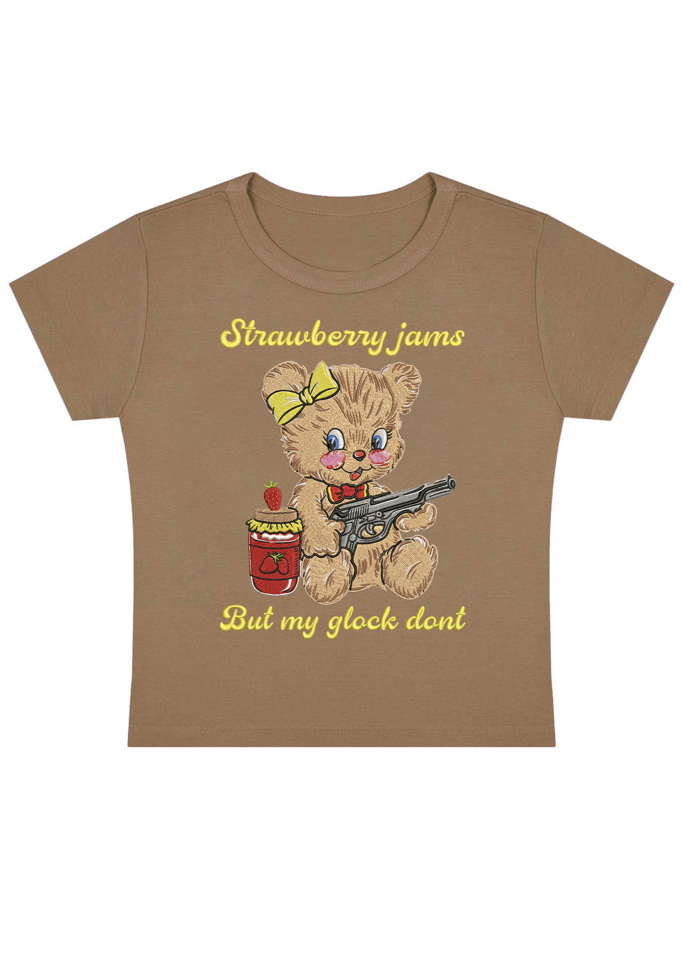 Strawberry Jams But My Glock Dont Embroidery Y2K Baby Tee