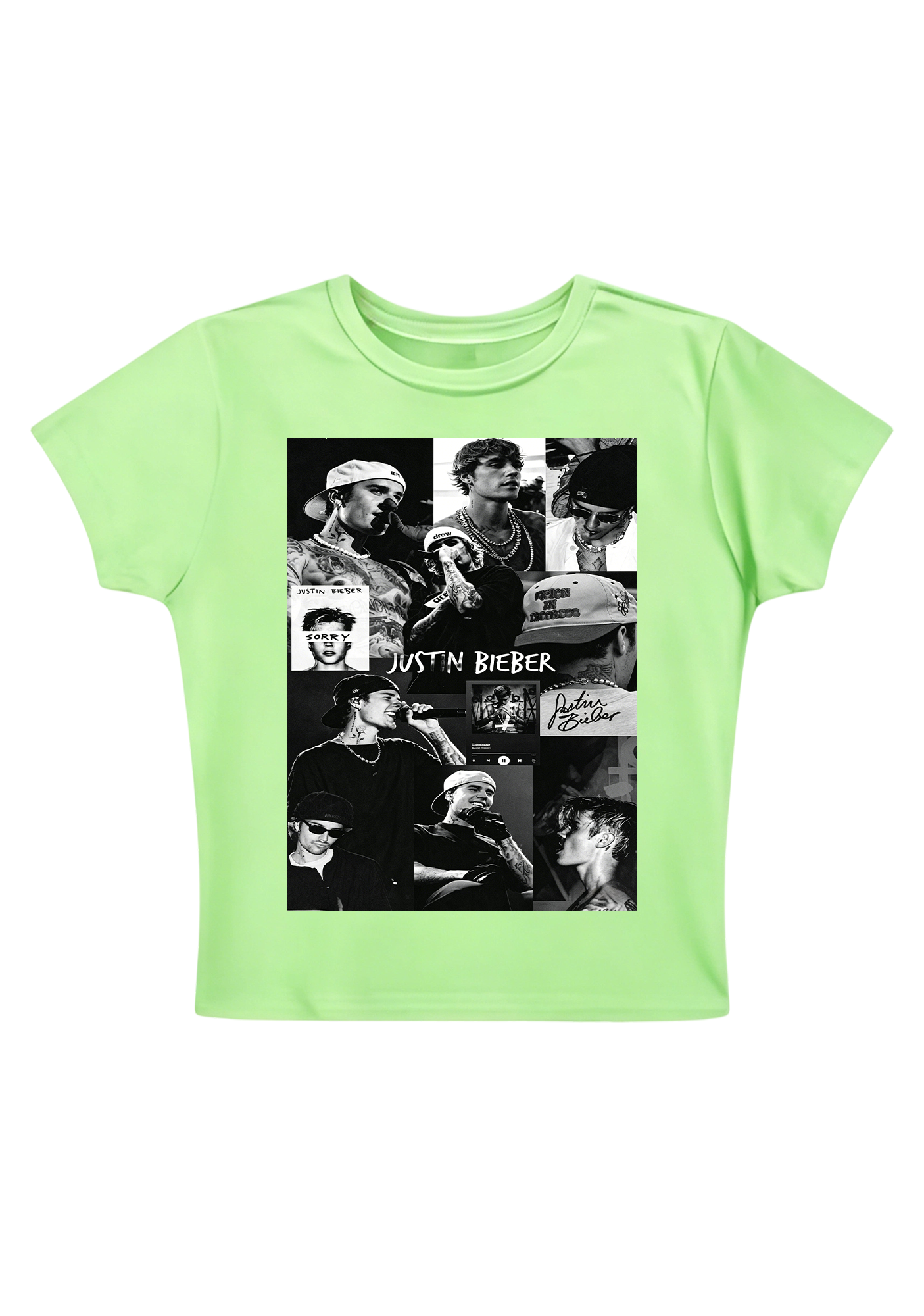Vintage Justin Bieber Career Montage Print Y2K Baby Tee