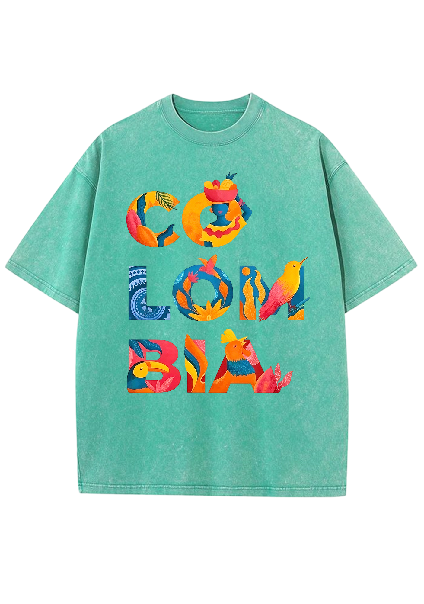 Tropical Colombia Letter Culture Collage Washed Tee