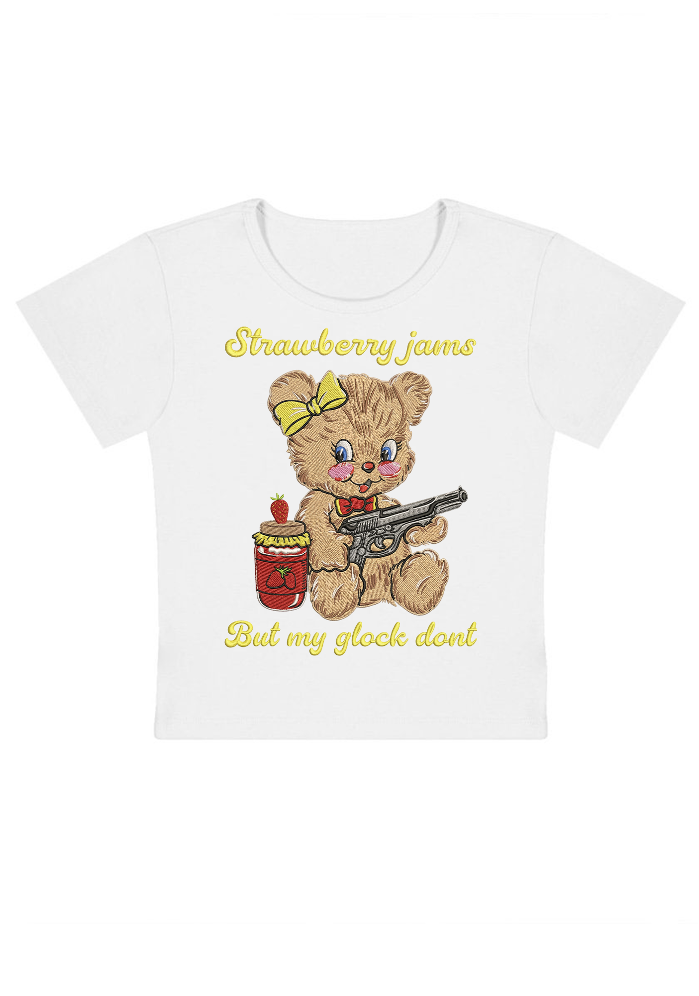 Strawberry Jams But My Glock Dont Embroidery Y2K Baby Tee