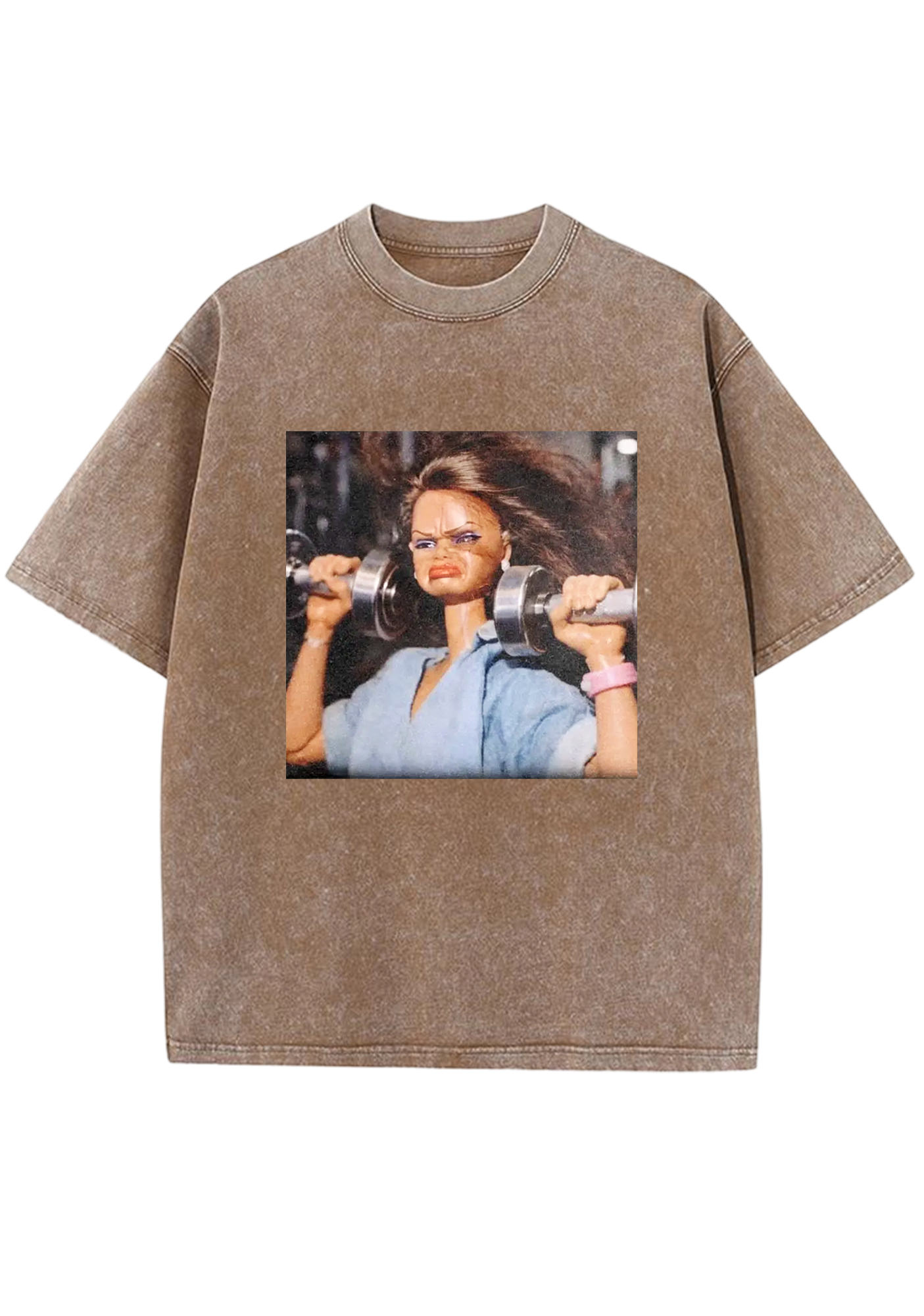 Gym Barbie Lifting Weights Meme Y2K Washed Tee