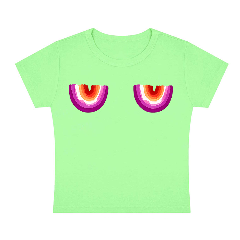Lesbian Pride Rainbow Nips Y2K Baby Tee