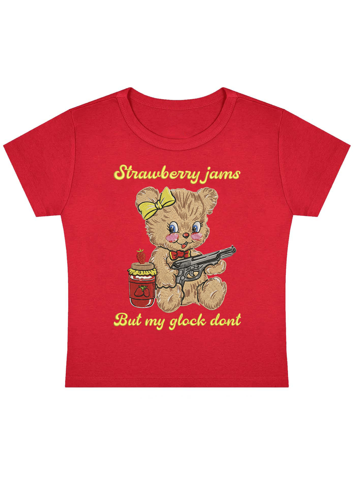 Strawberry Jams But My Glock Dont Embroidery Y2K Baby Tee