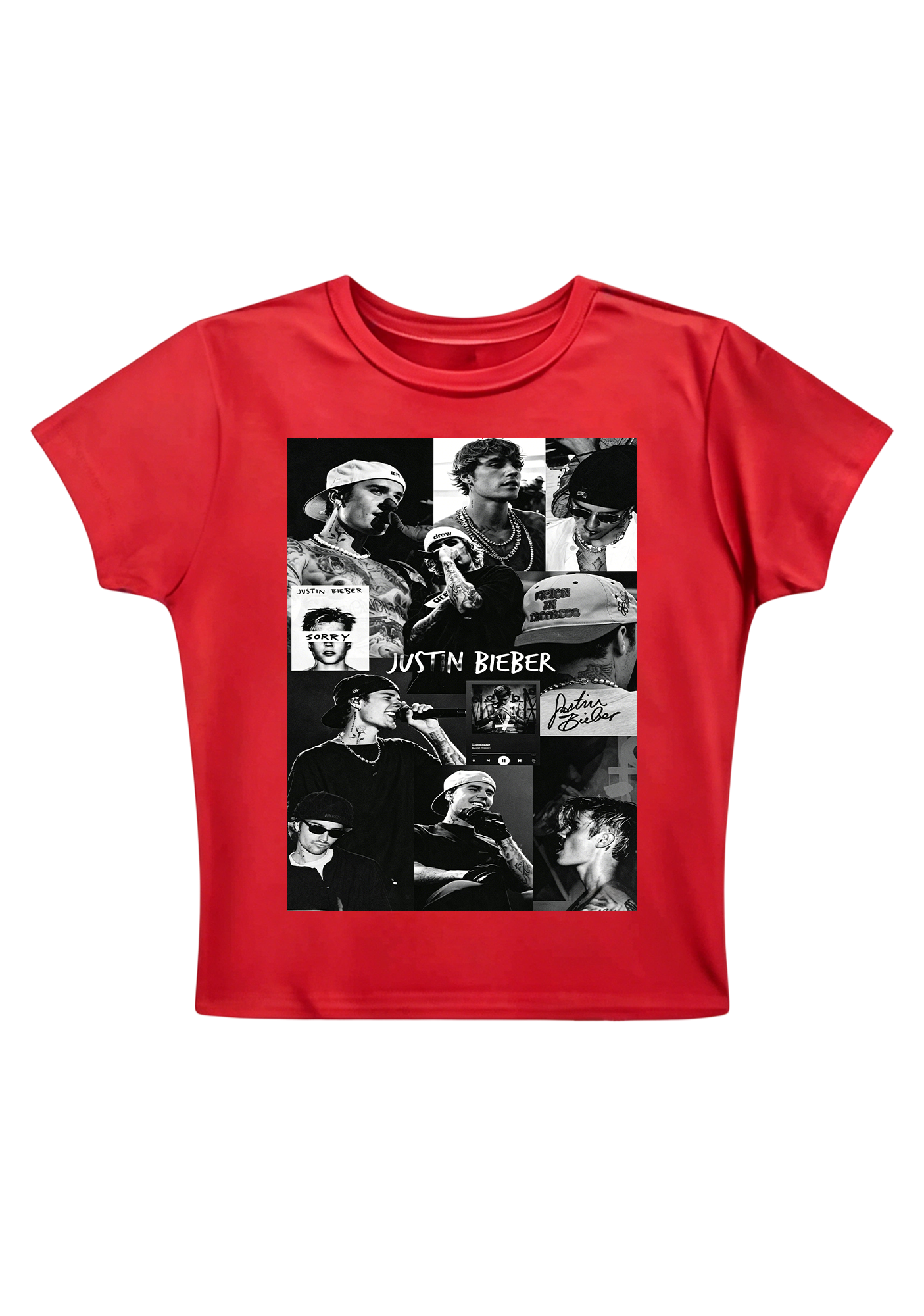 Vintage Justin Bieber Career Montage Print Y2K Baby Tee