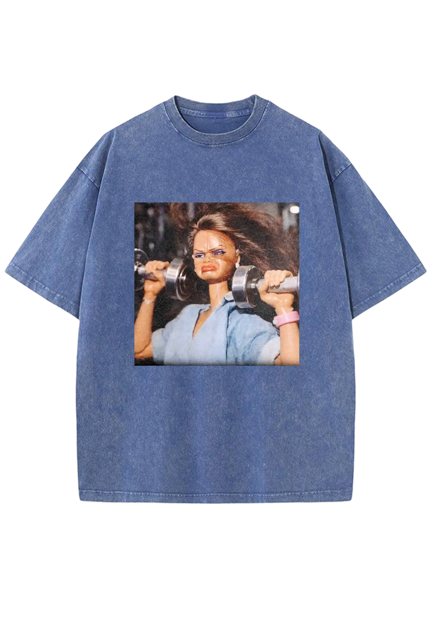 Gym Barbie Lifting Weights Meme Y2K Washed Tee