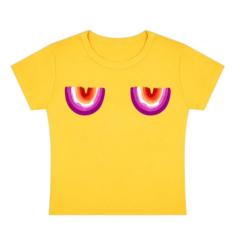 Lesbian Pride Rainbow Nips Y2K Baby Tee