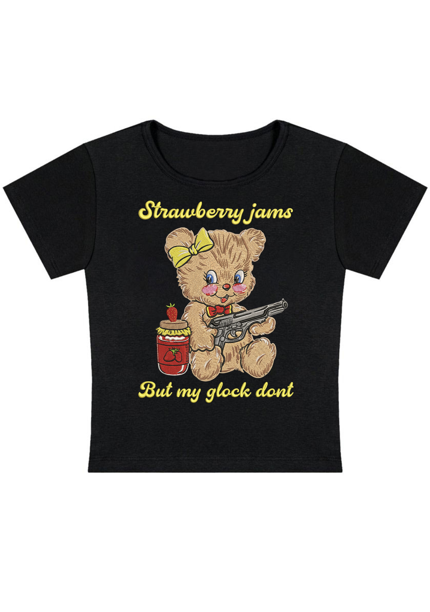 Strawberry Jams But My Glock Dont Embroidery Y2K Baby Tee