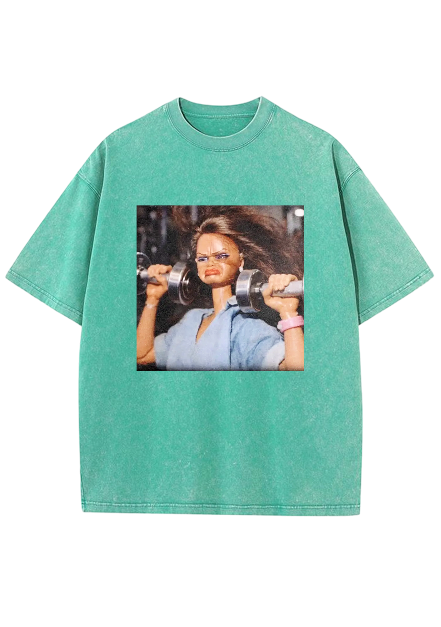 Gym Barbie Lifting Weights Meme Y2K Washed Tee