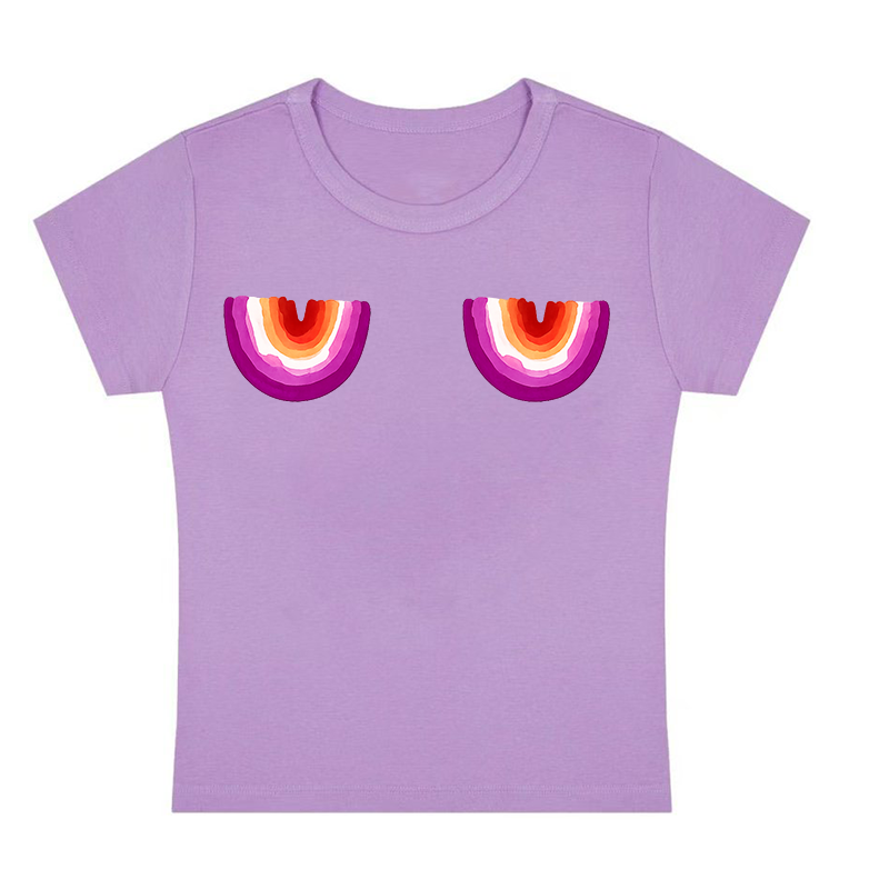 Lesbian Pride Rainbow Nips Y2K Baby Tee