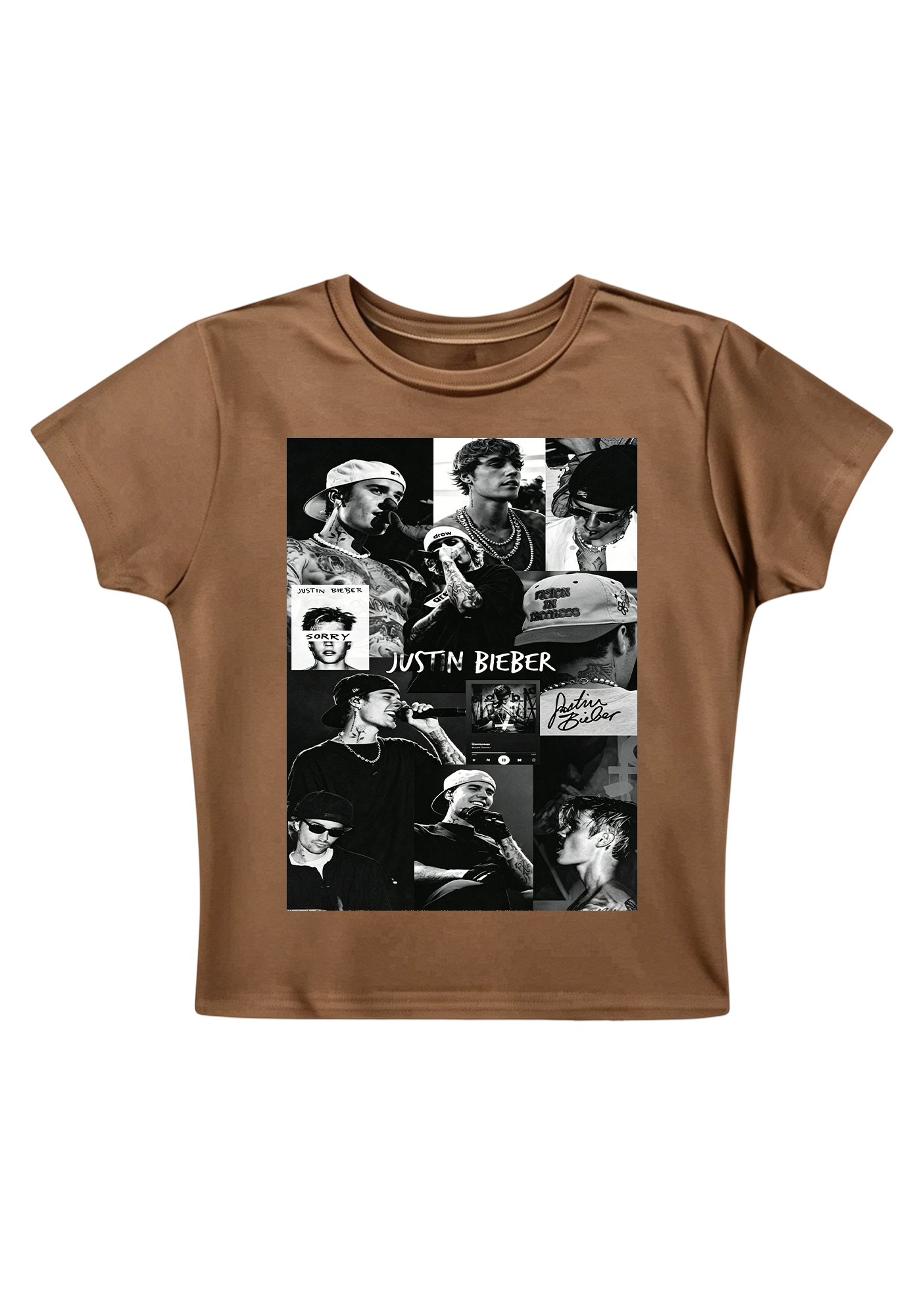 Vintage Justin Bieber Career Montage Print Y2K Baby Tee