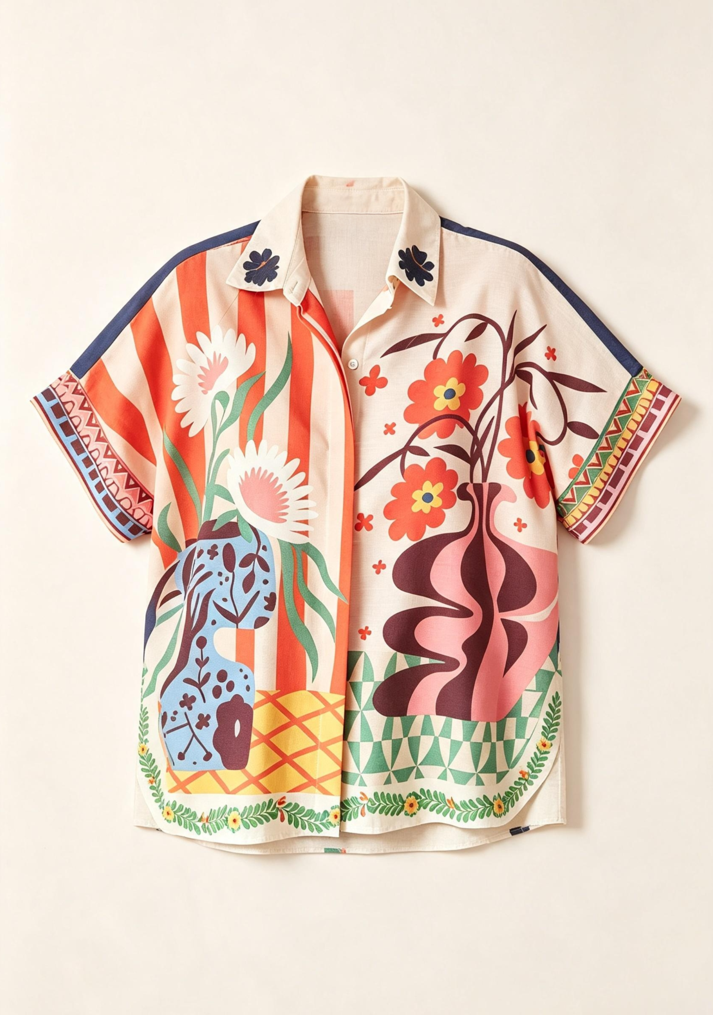 Boho Vase Floral Art Print Button Up Shirt