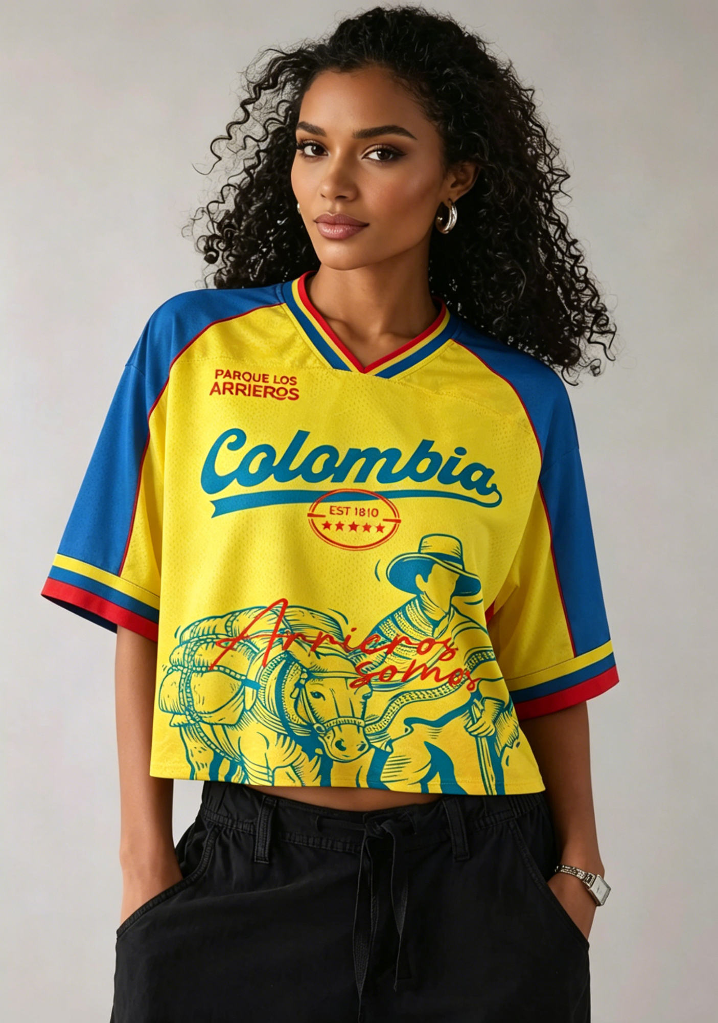 Los Arrieros Park Retro Colombian Flag Cropped Mesh Jersey Shirt