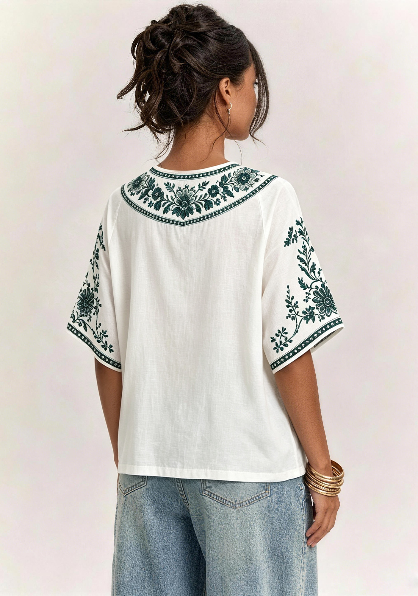 Boho Teal Floral Philadelphia Eagles V-Neck Blouse