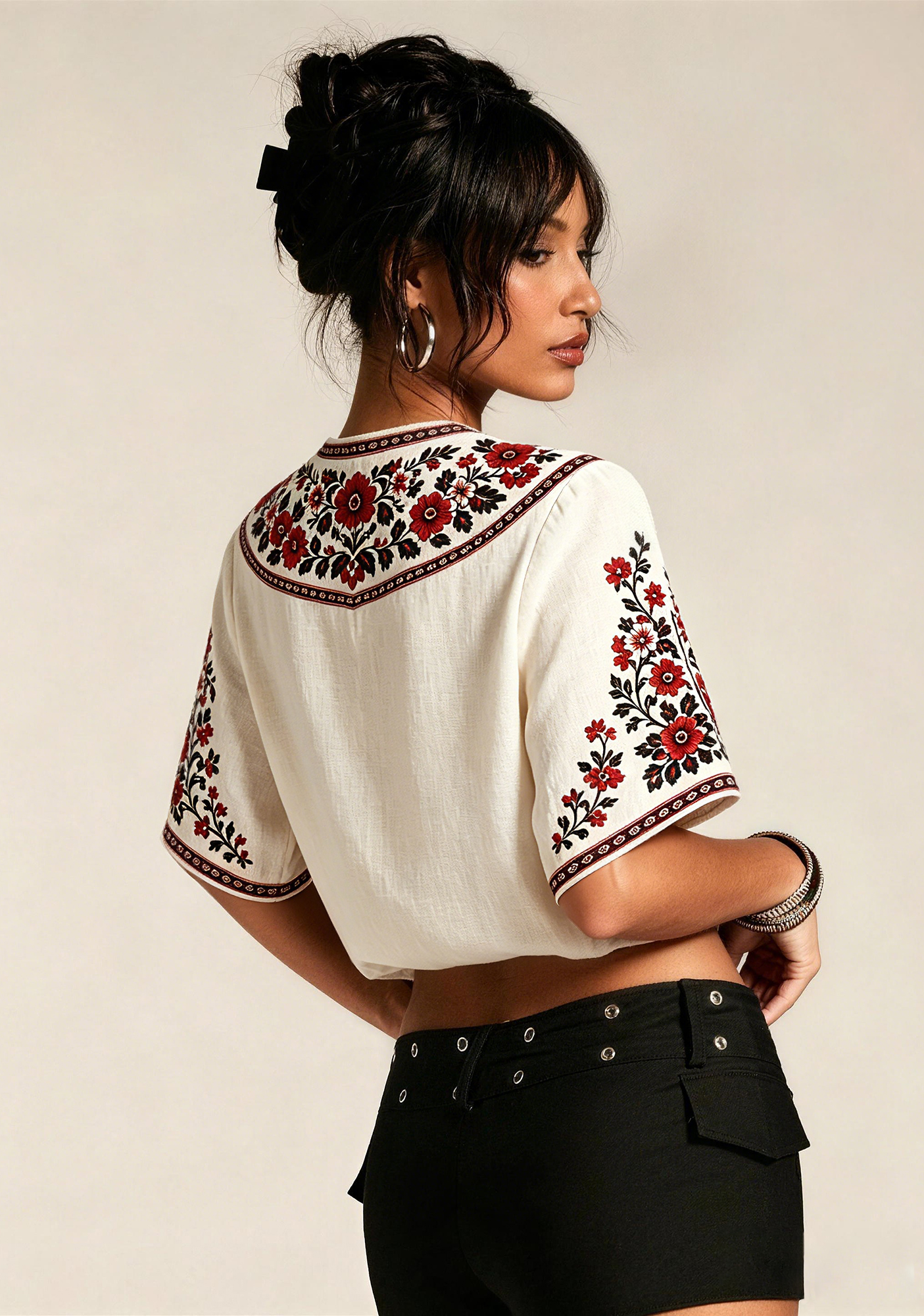 Boho Floral Border Brentford V-Neck Blouse