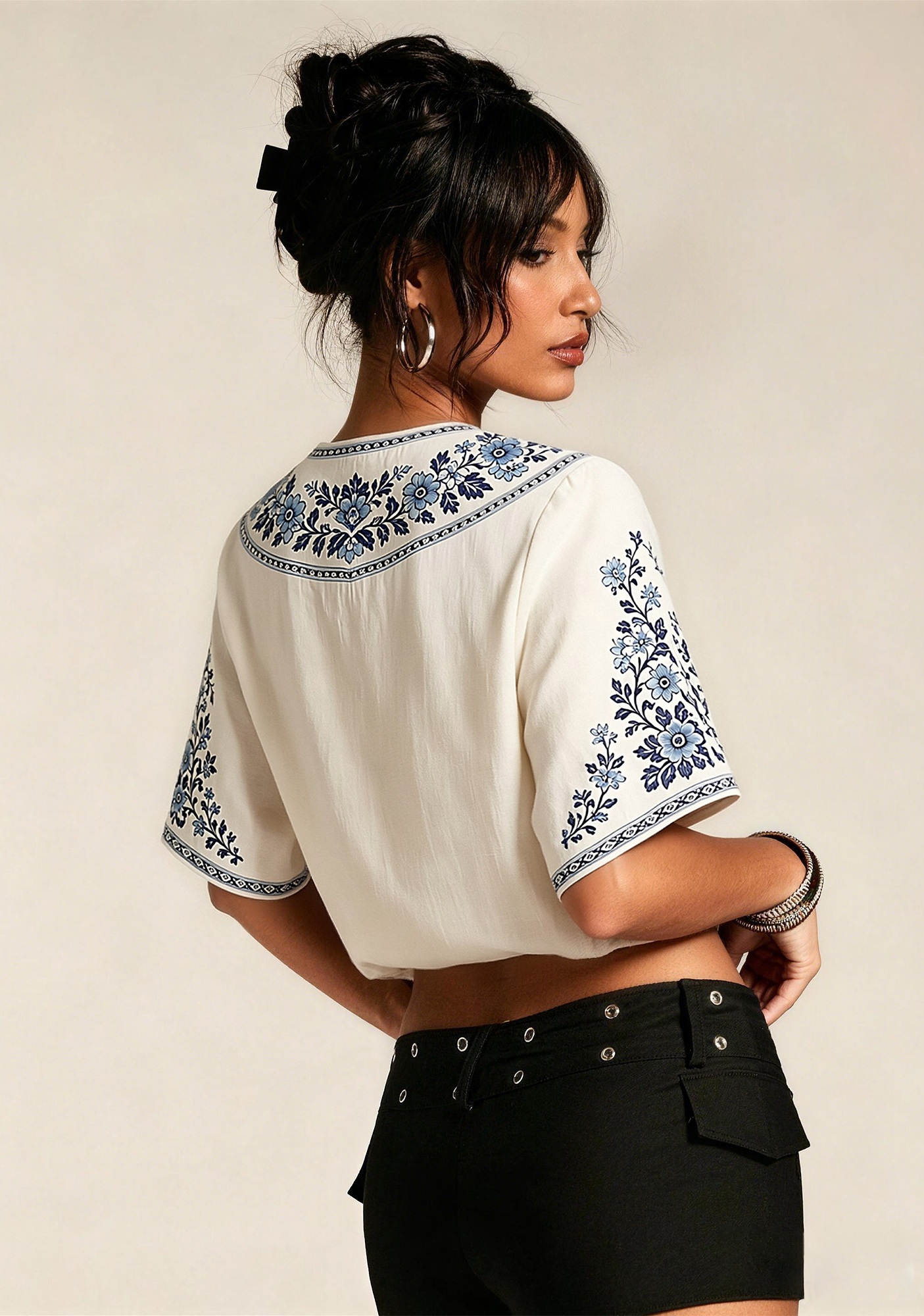 Boho Floral Border Manchester City V-Neck Blouse