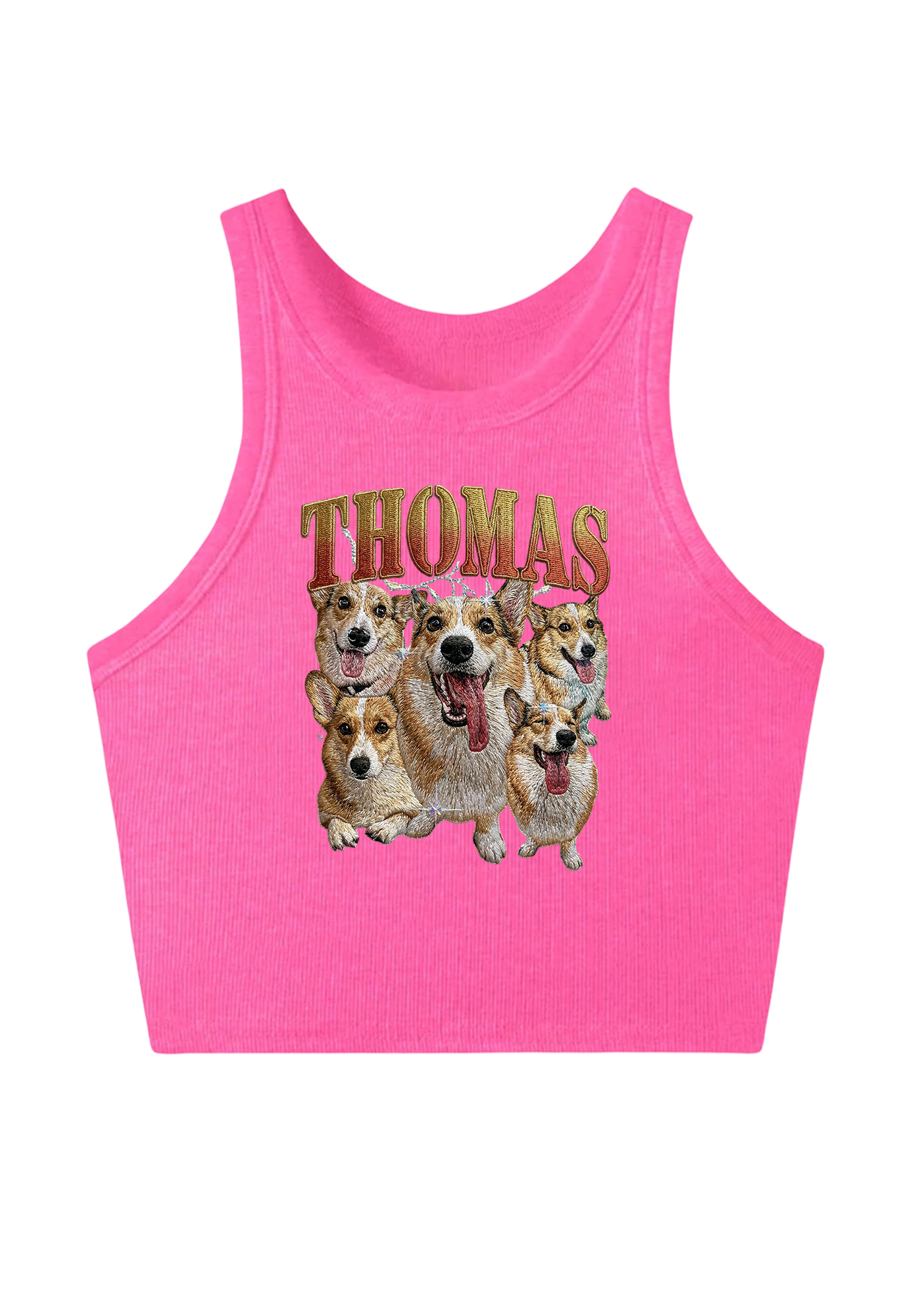 Thomas The Corgi King Embroidery Y2K Crop Tank Top