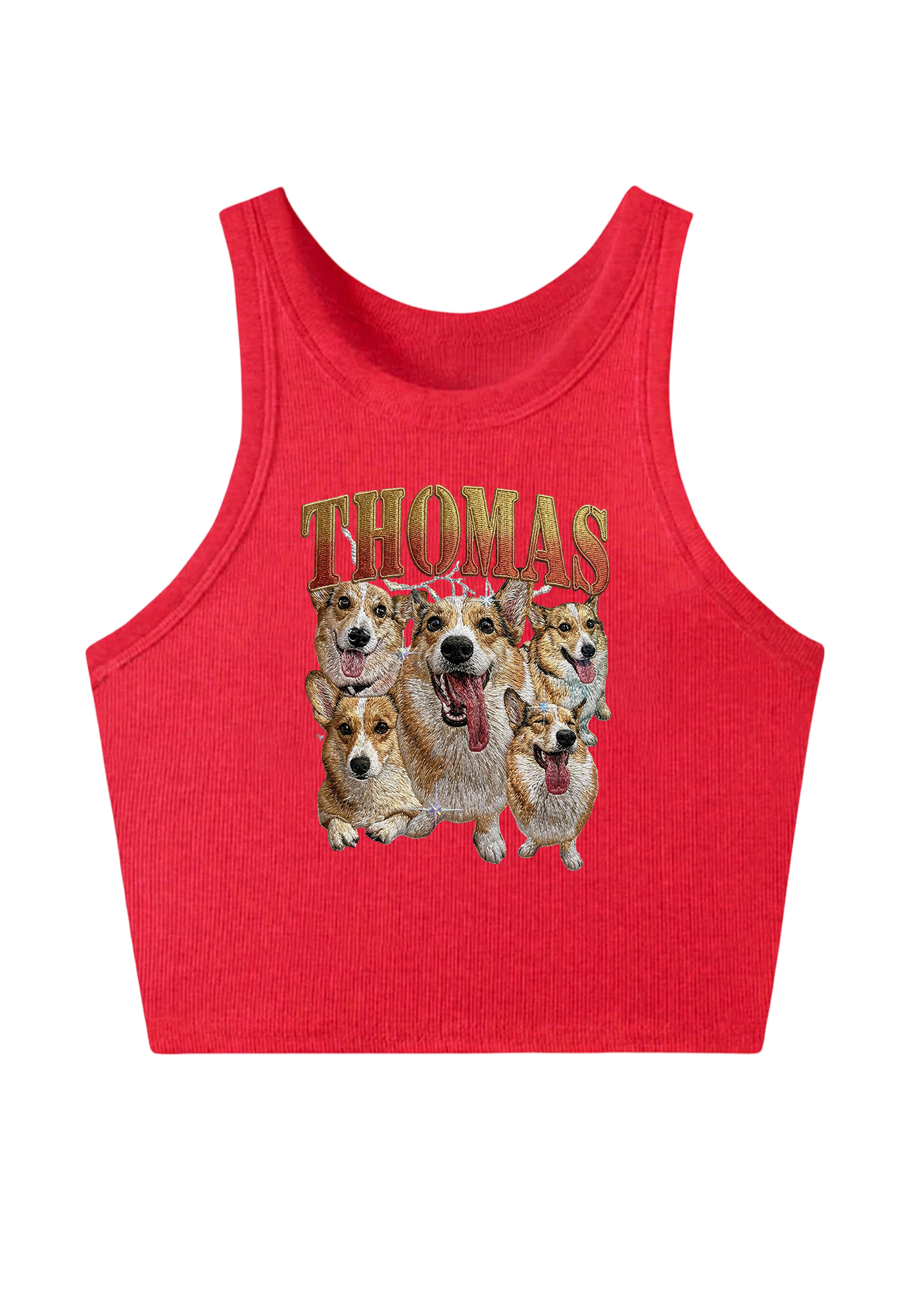 Thomas The Corgi King Embroidery Y2K Crop Tank Top