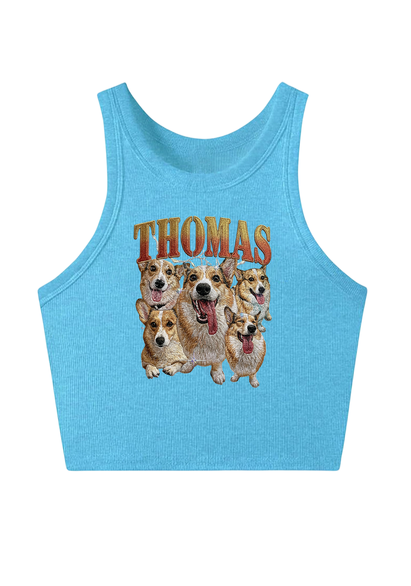 Thomas The Corgi King Embroidery Y2K Crop Tank Top