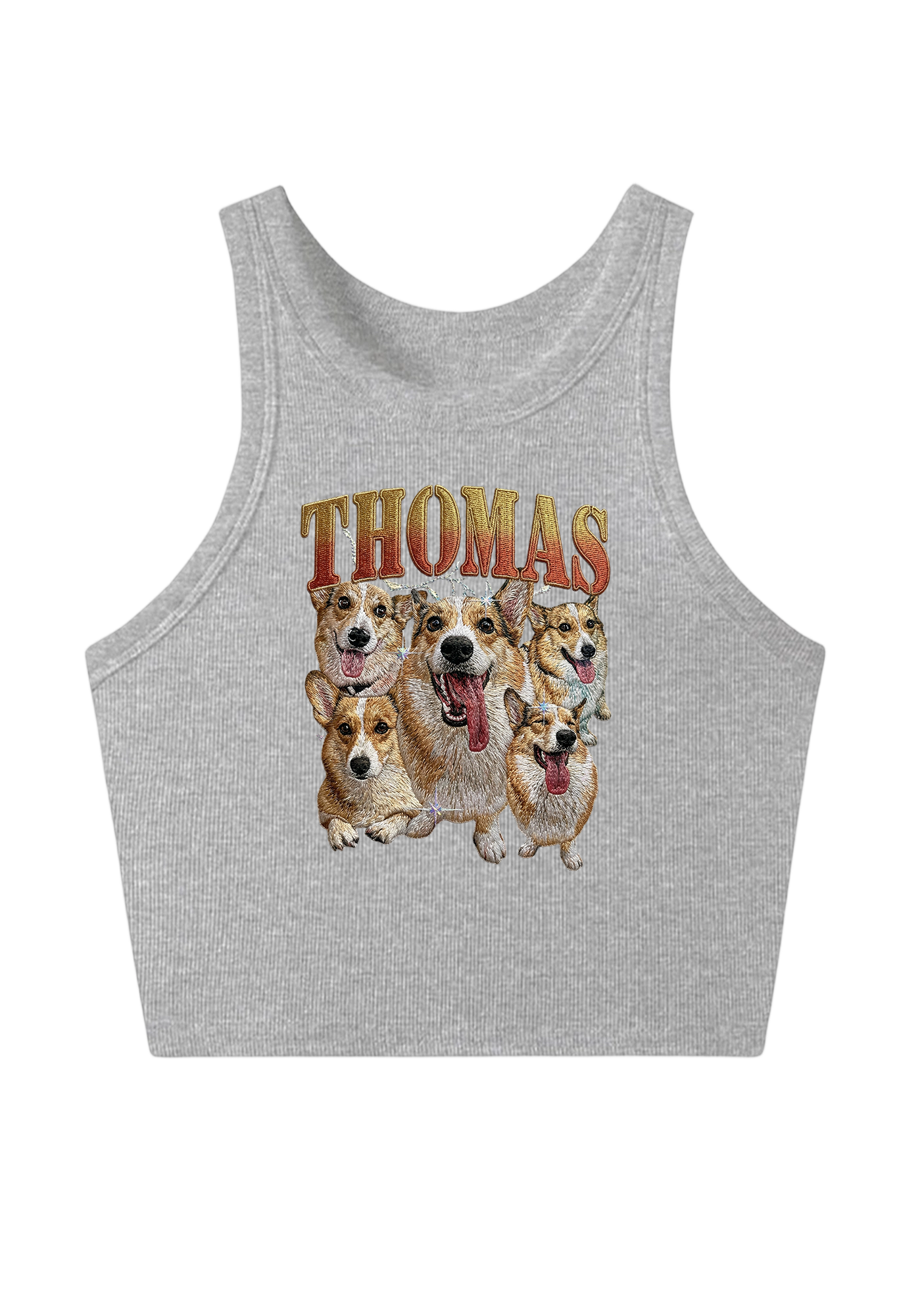 Thomas The Corgi King Embroidery Y2K Crop Tank Top