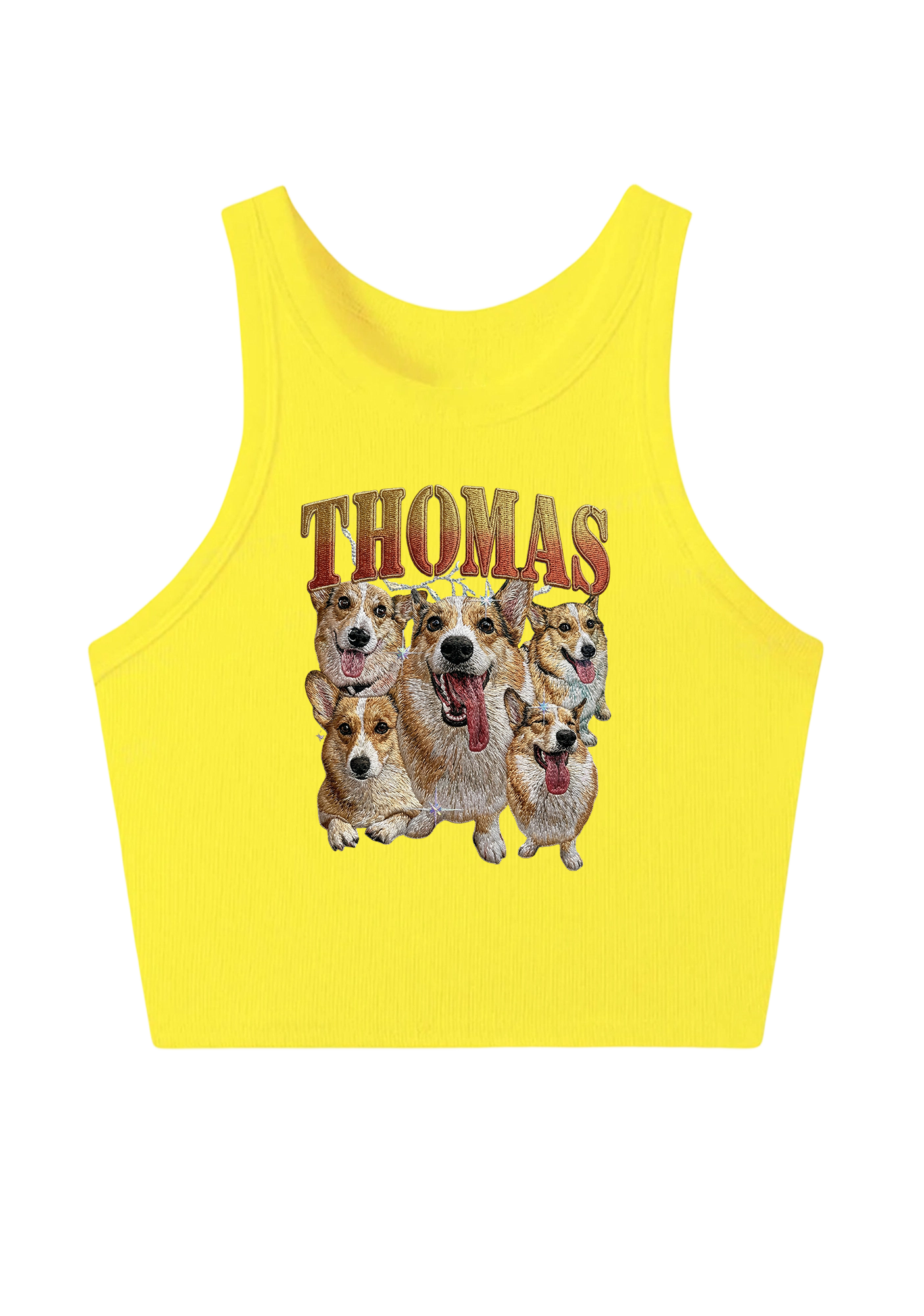 Thomas The Corgi King Embroidery Y2K Crop Tank Top