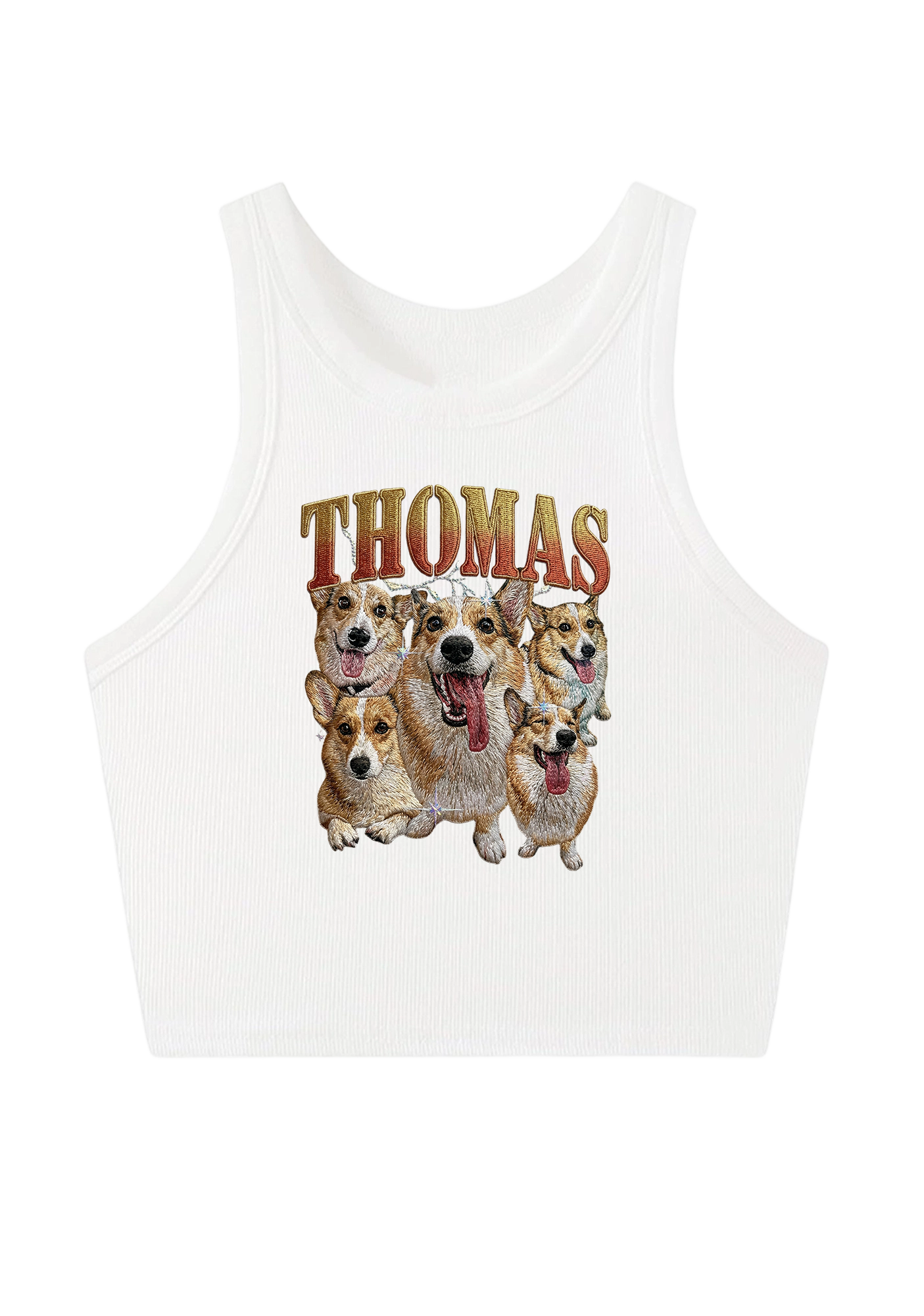 Thomas The Corgi King Embroidery Y2K Crop Tank Top
