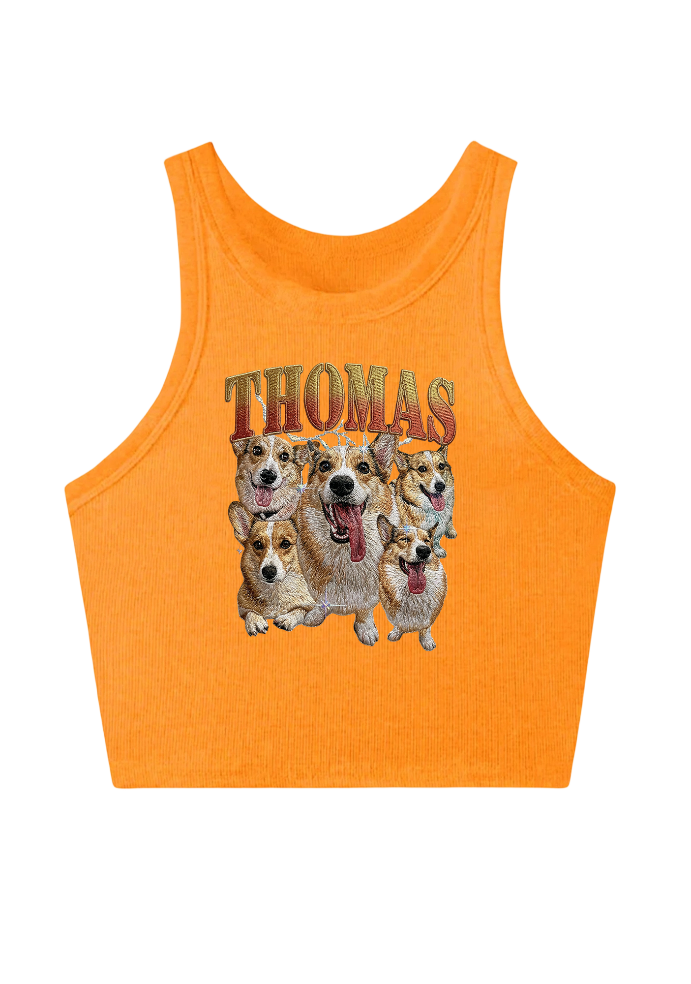 Thomas The Corgi King Embroidery Y2K Crop Tank Top