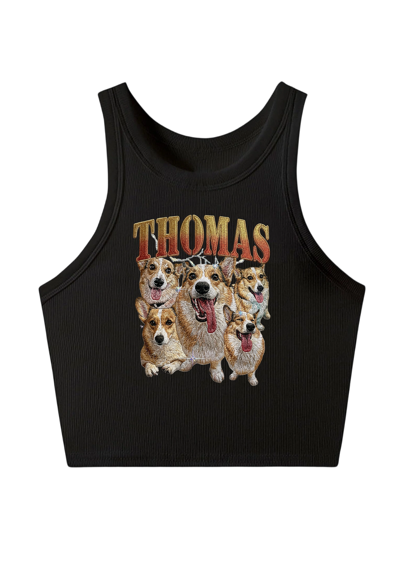 Thomas The Corgi King Embroidery Y2K Crop Tank Top