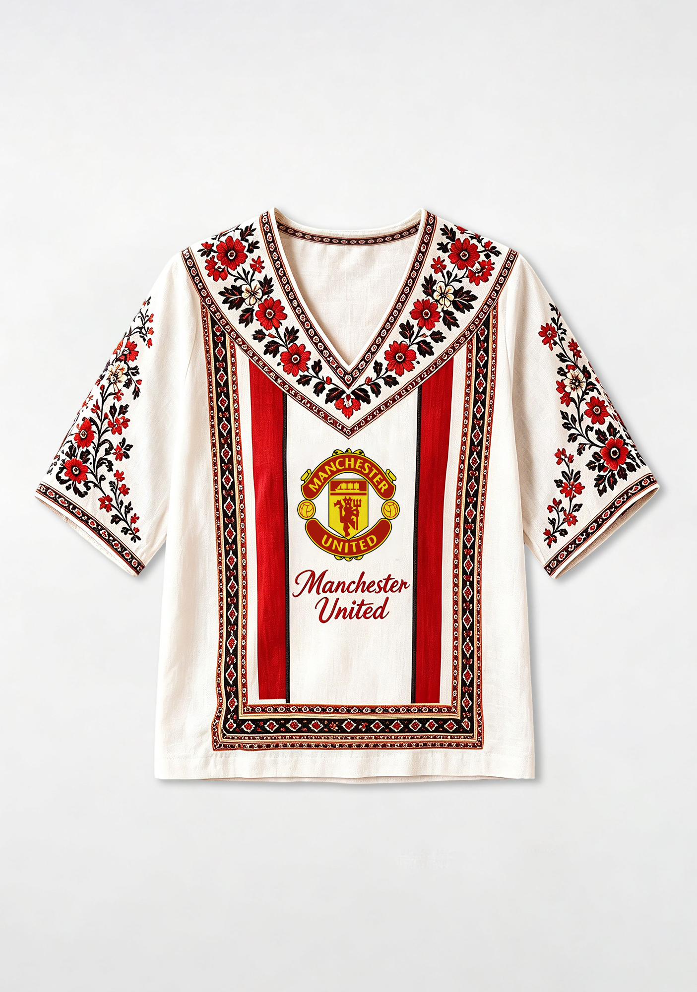 Boho Floral Border Manchester United V-Neck Blouse