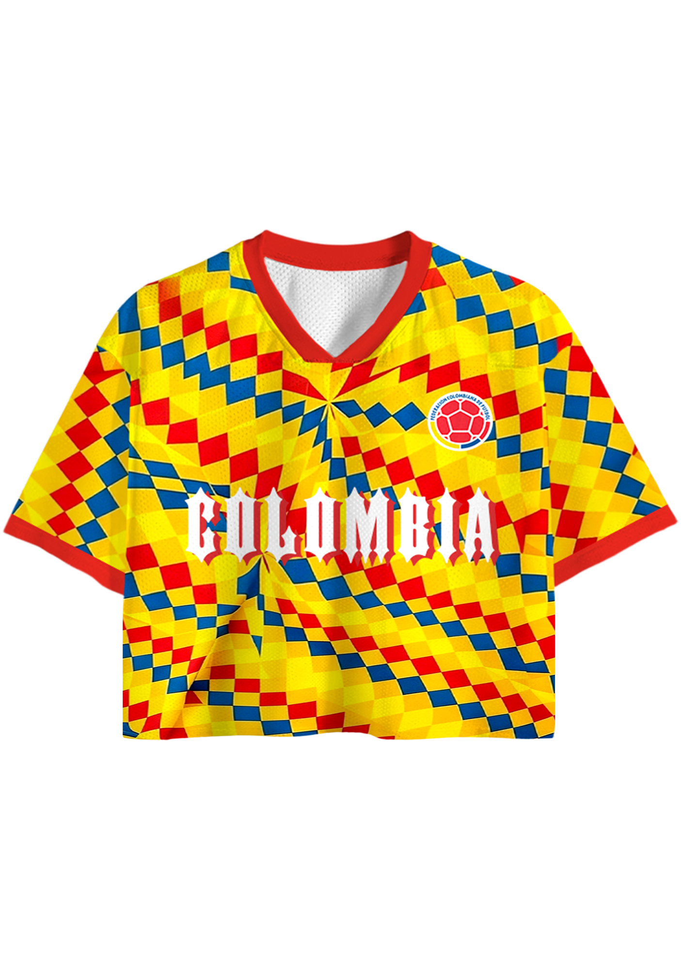 Colorful Checkerboard Soccer Fan Cropped Jersey Shirt
