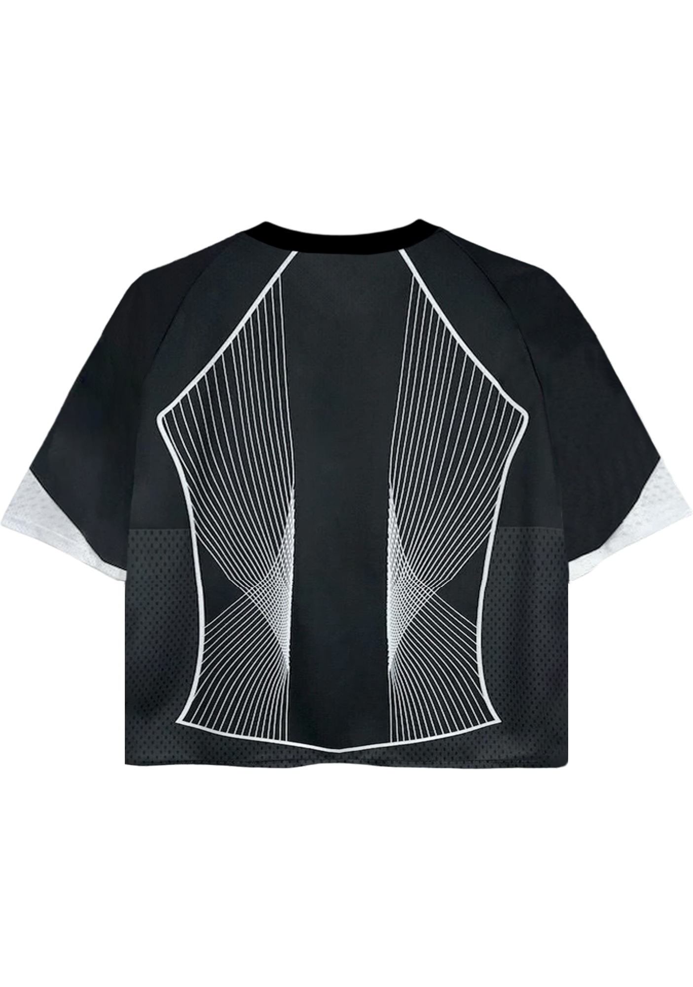 Barcelona-Inspired Black & White Cropped Mesh Jersey Shirt
