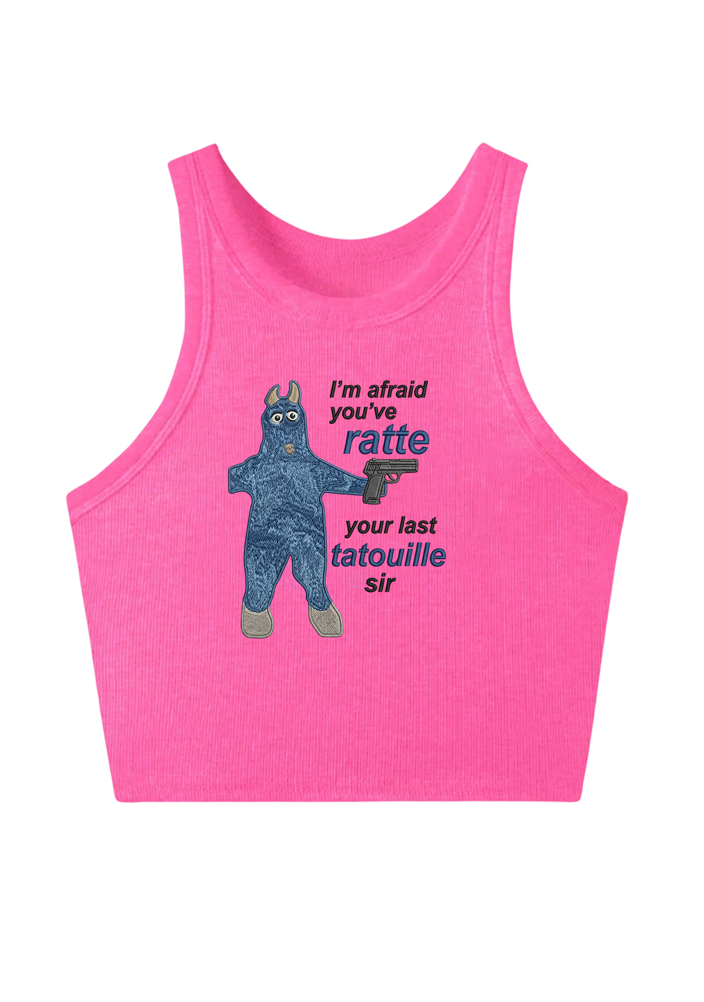 I'm Afraid You've Ratte Embroidery Y2K Crop Tank Top