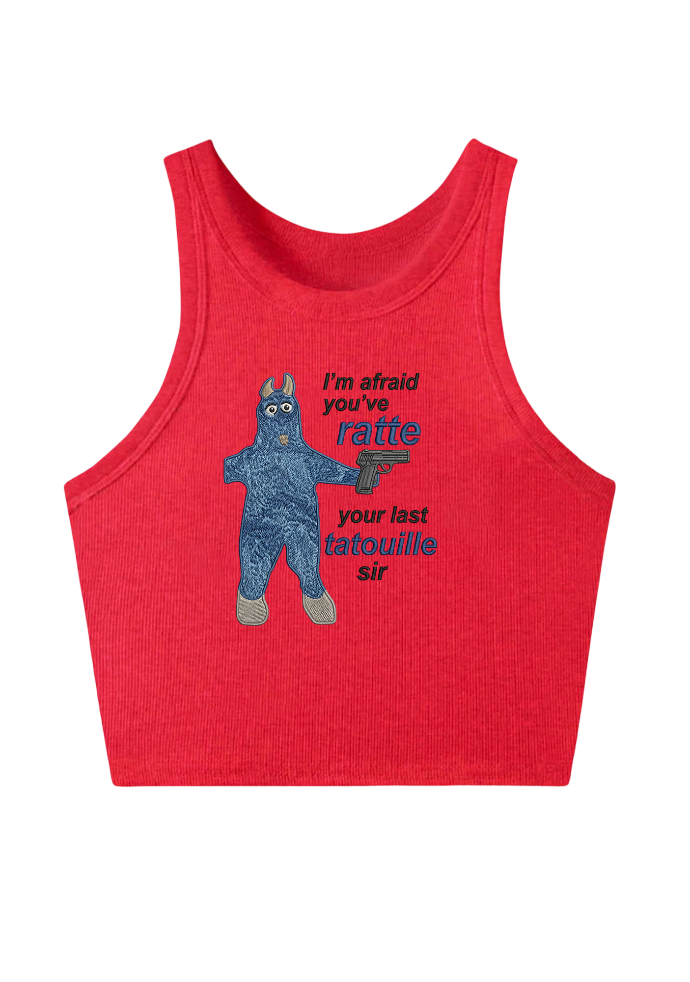 I'm Afraid You've Ratte Embroidery Y2K Crop Tank Top