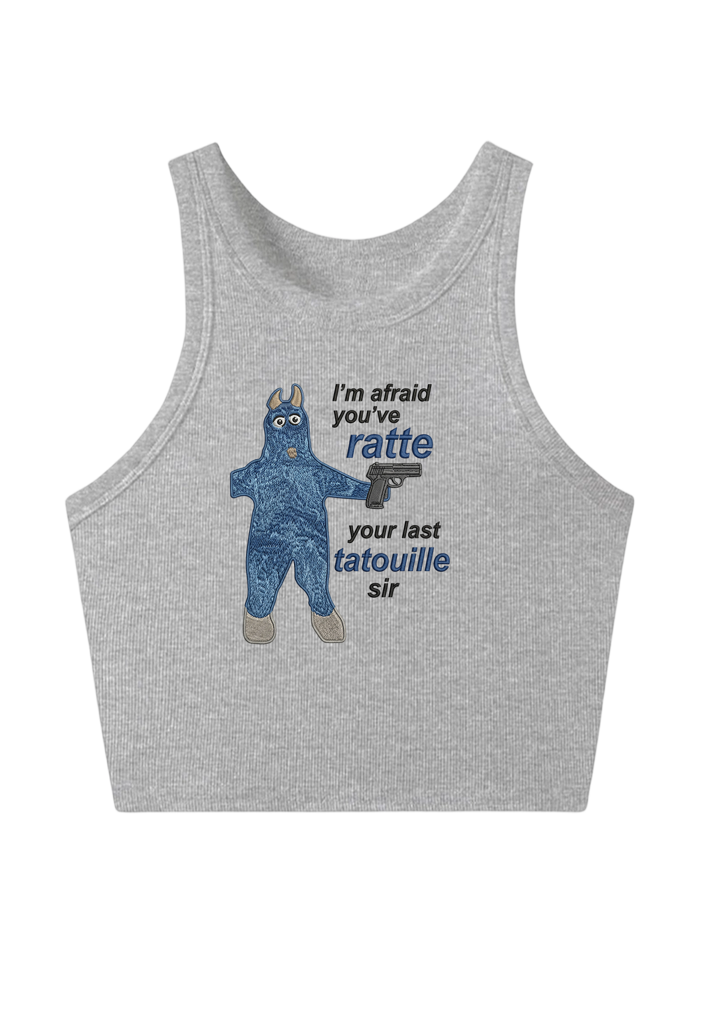 I'm Afraid You've Ratte Embroidery Y2K Crop Tank Top