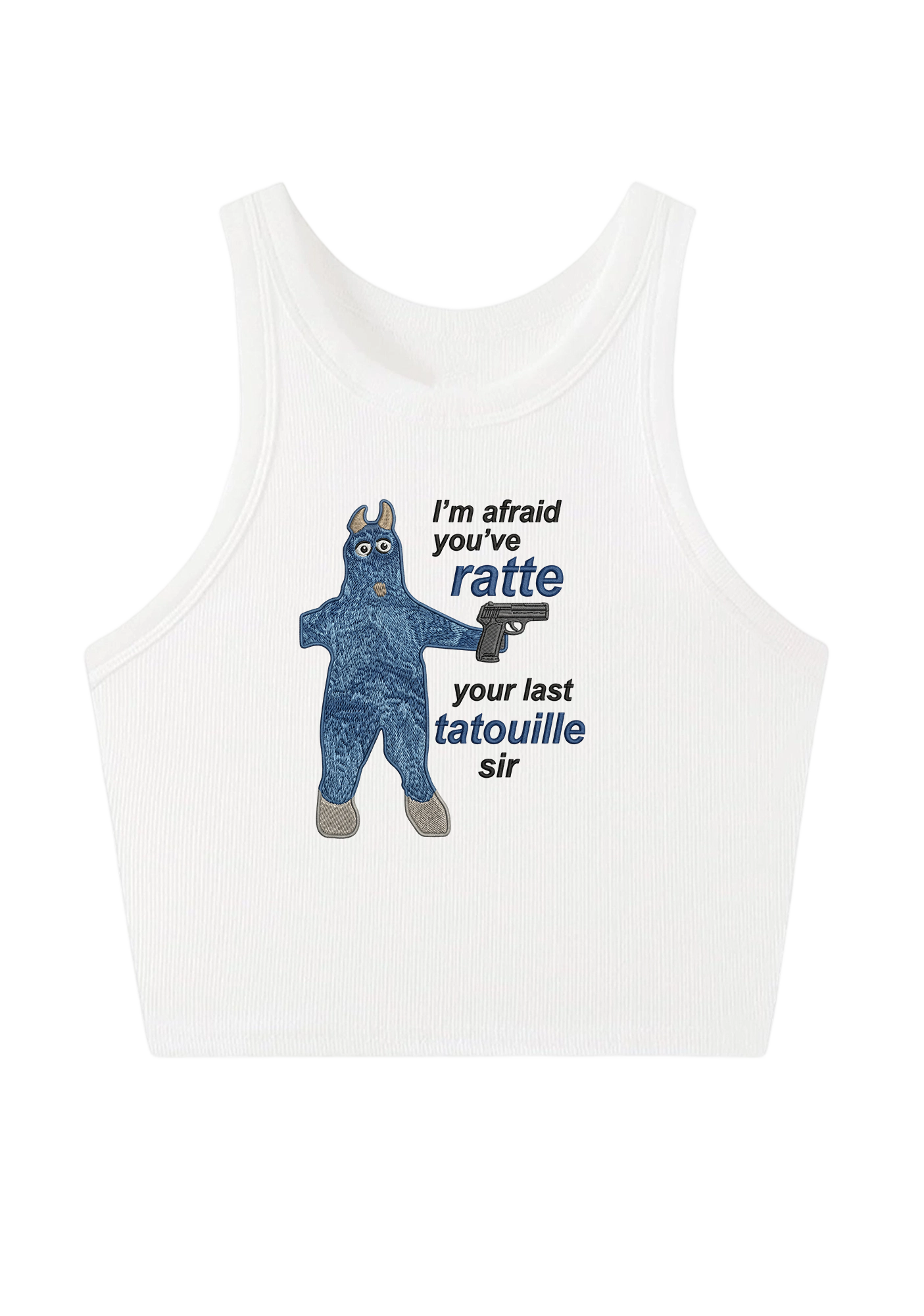 I'm Afraid You've Ratte Embroidery Y2K Crop Tank Top