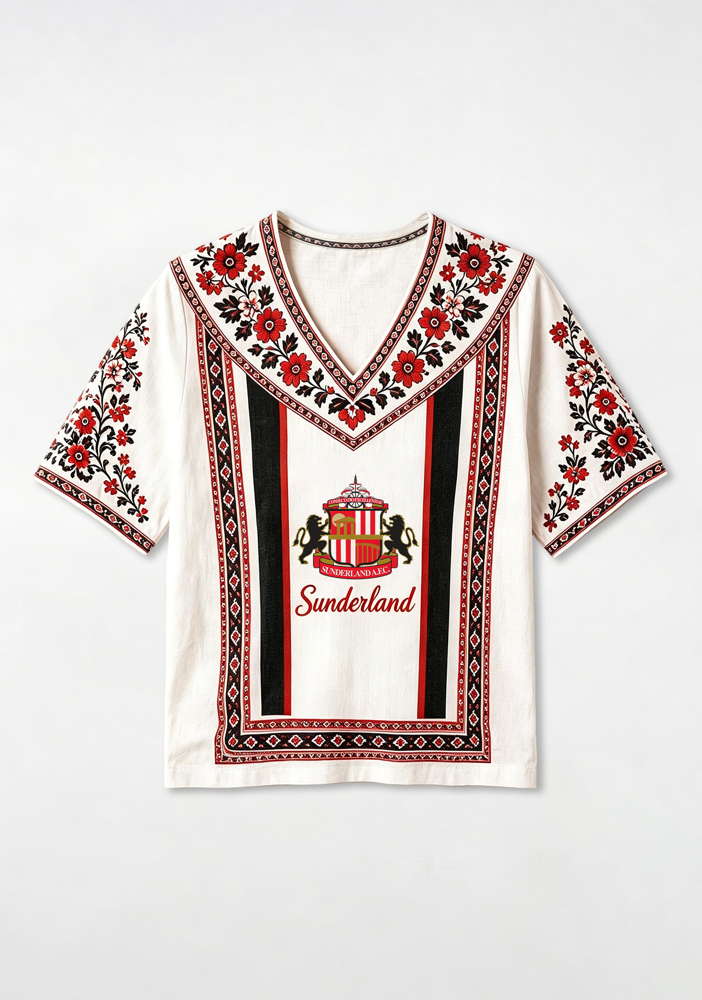Boho Floral Border V-Neck Blouse