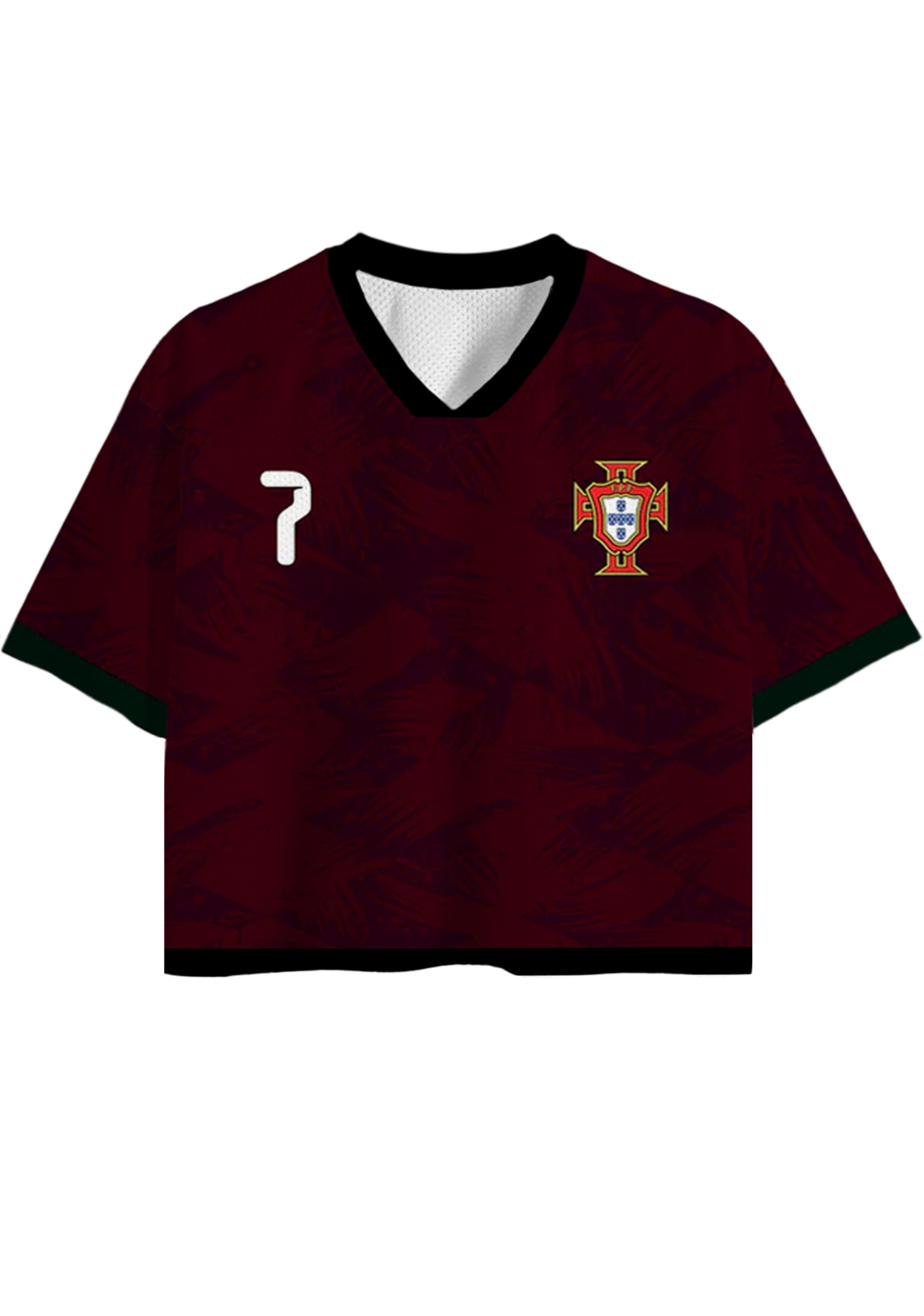 Portugal #7 Burgundy Cropped Mesh Jersey Shirt