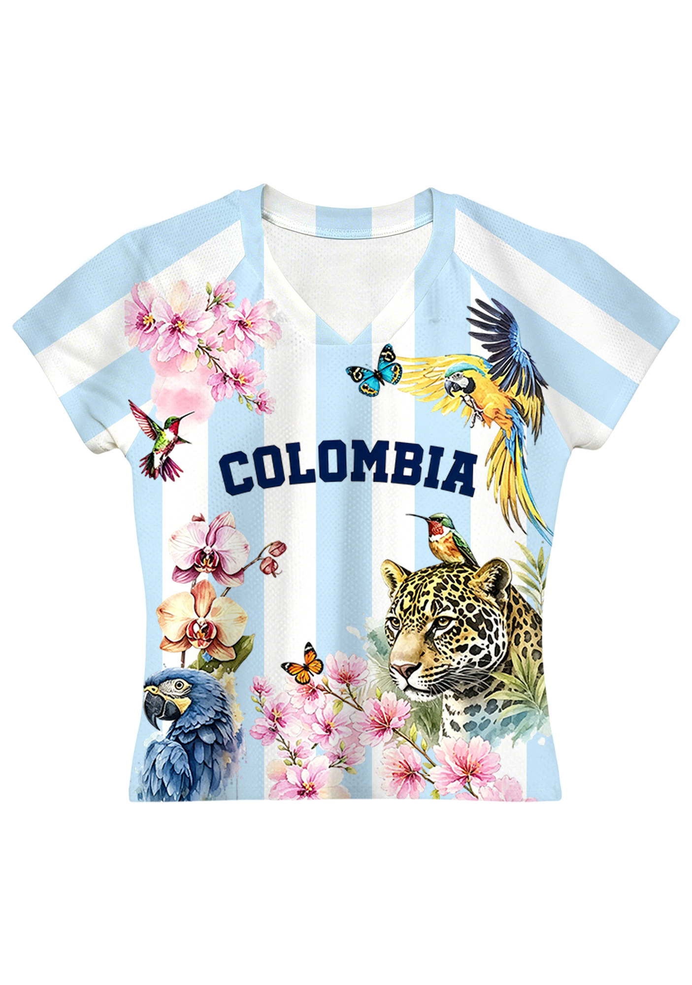 Colombia Tropical Jungle Wildlife Floral Striped Cropped Jersey Shirt