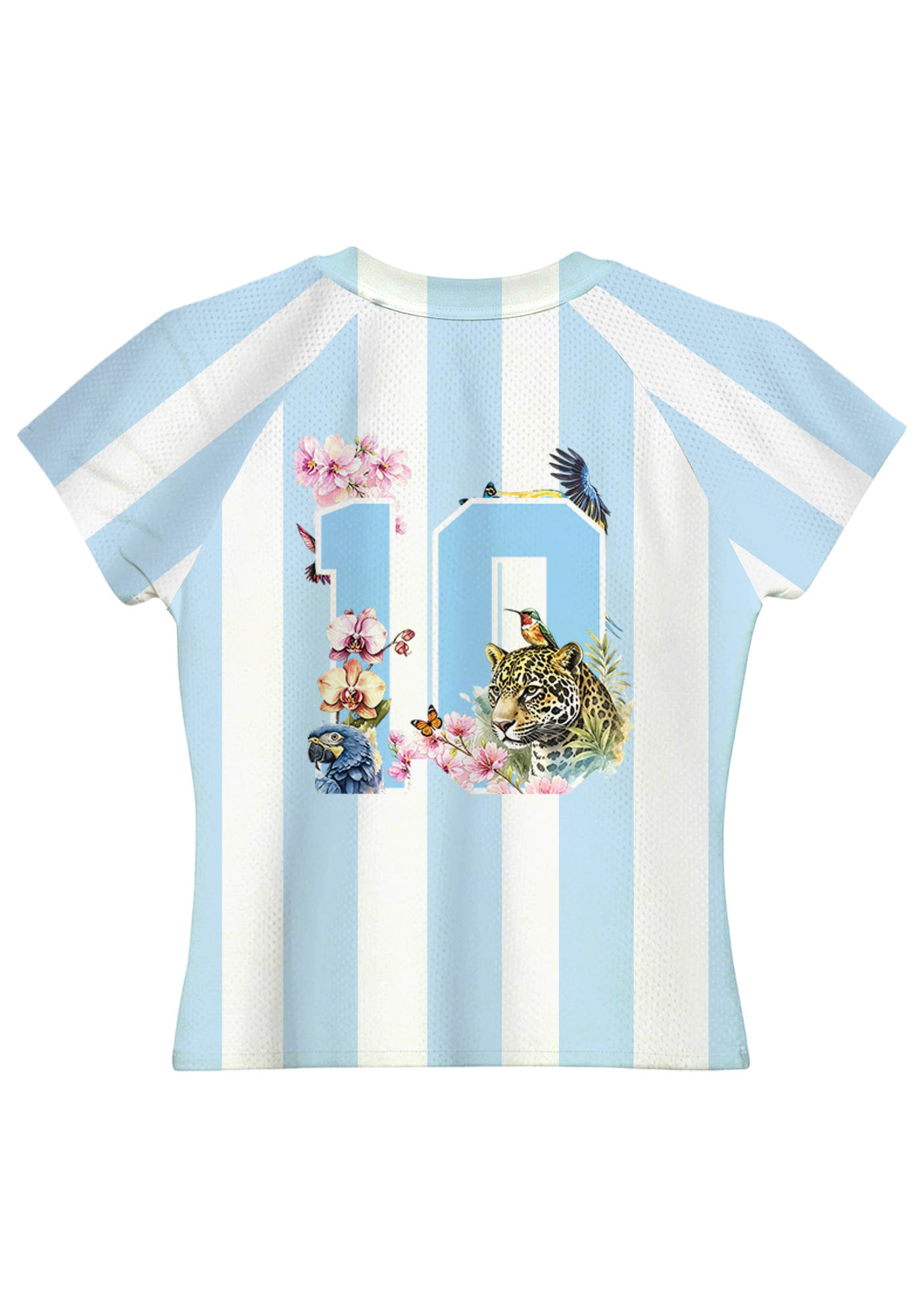 Colombia Tropical Jungle Wildlife Floral Striped Cropped Jersey Shirt