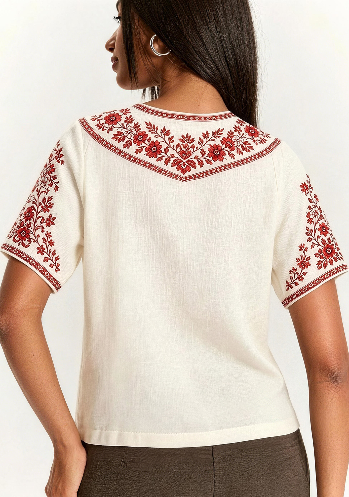Boho Floral Border Liverpool V-Neck Blouse
