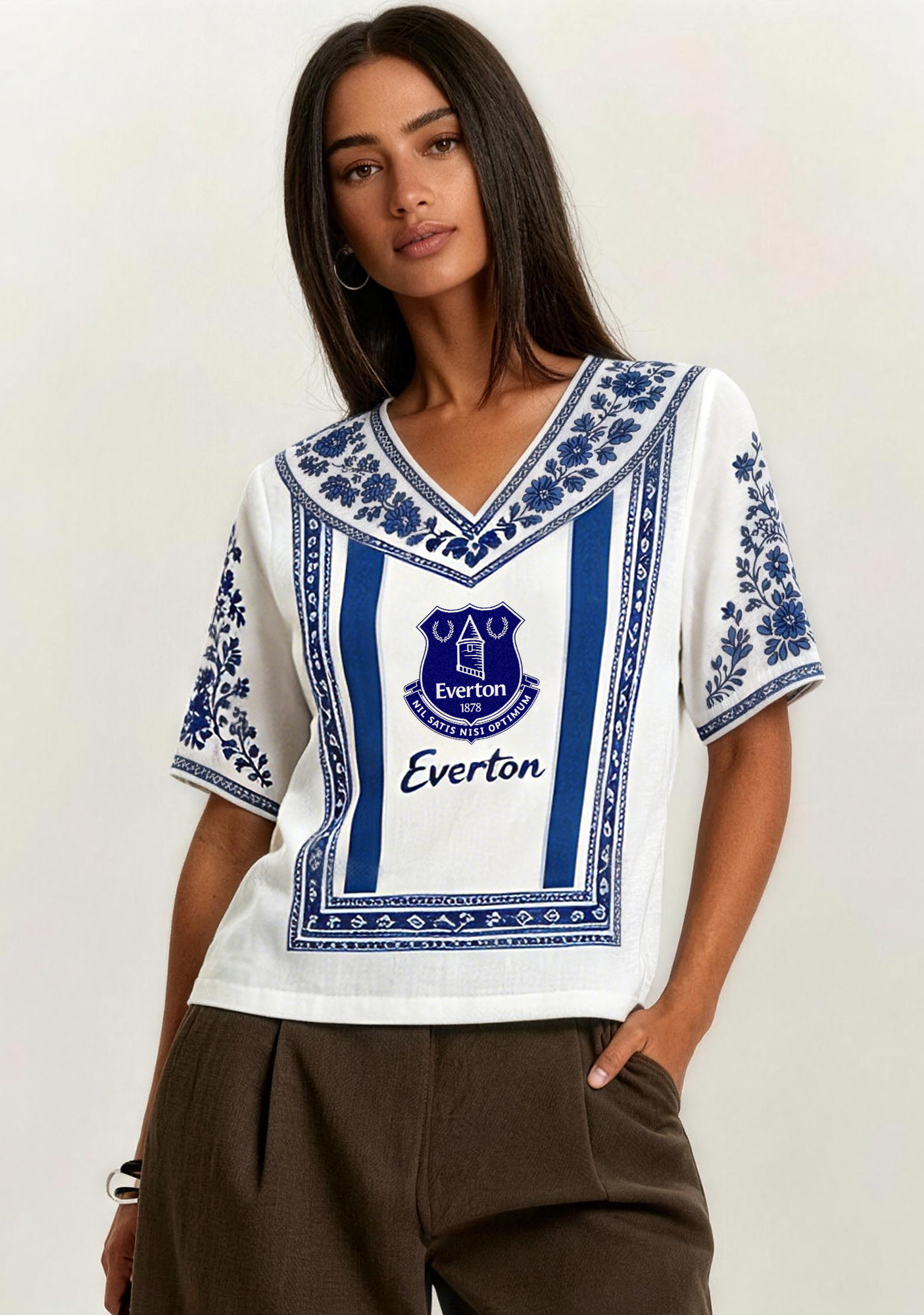 Boho Floral Border Everton V-Neck Blouse