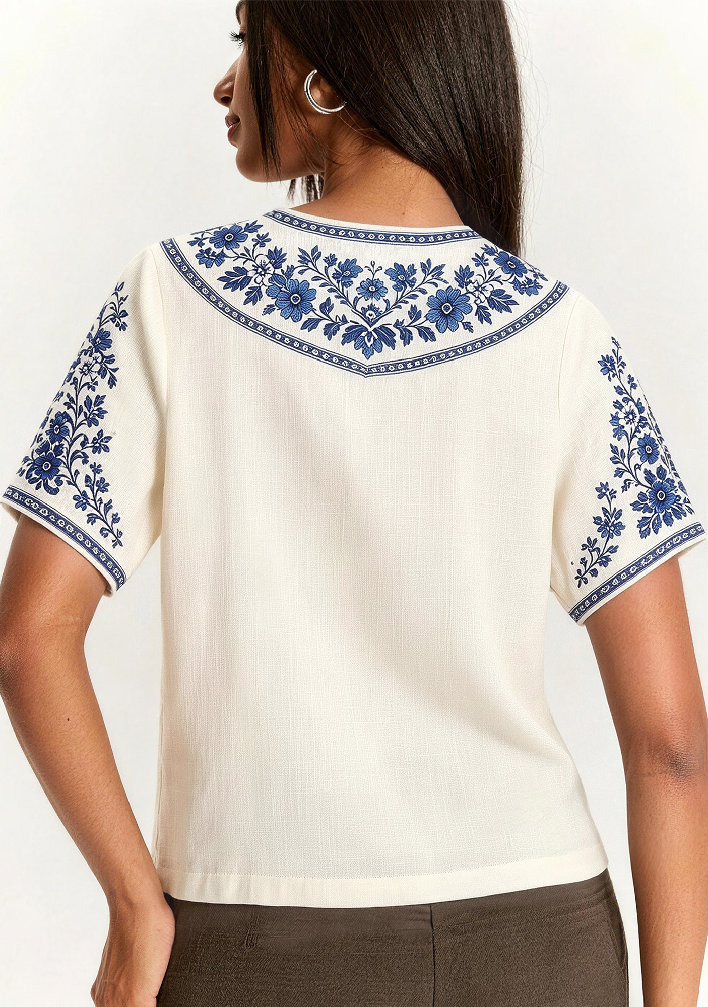 Boho Floral Border Everton V-Neck Blouse