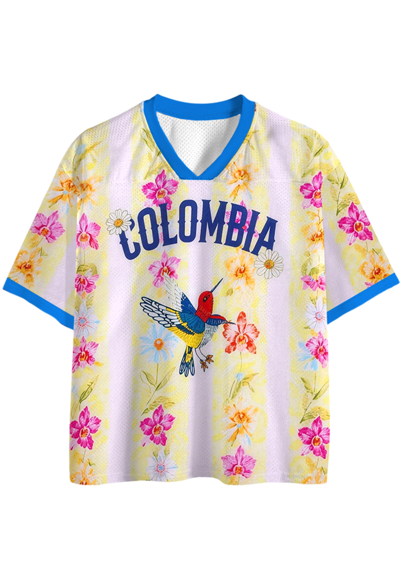 Vintage Tropical Hummingbird Orchid Mesh Jersey Shirts