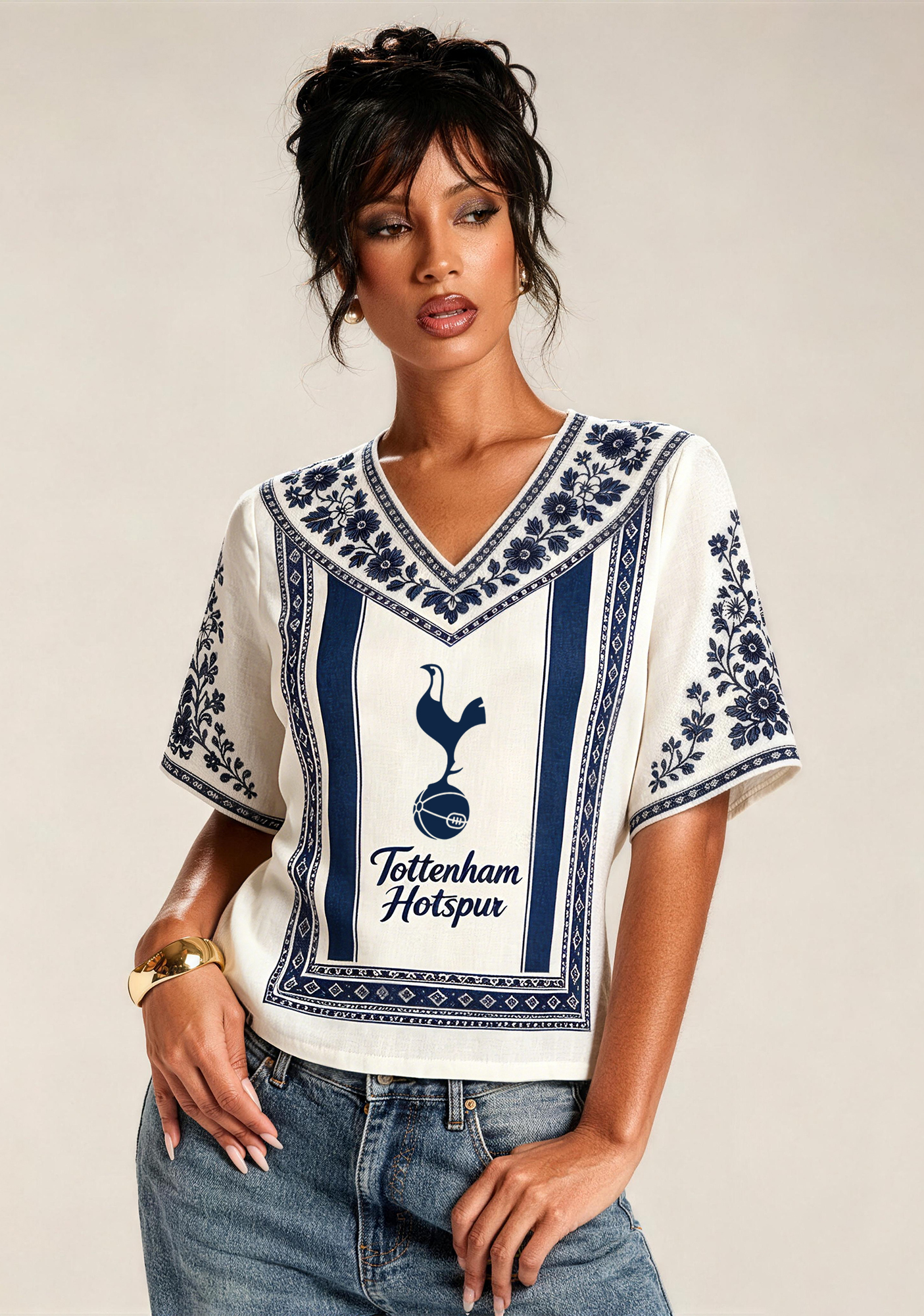 Boho Floral Border Tottenham Hotspur V-Neck Blouse