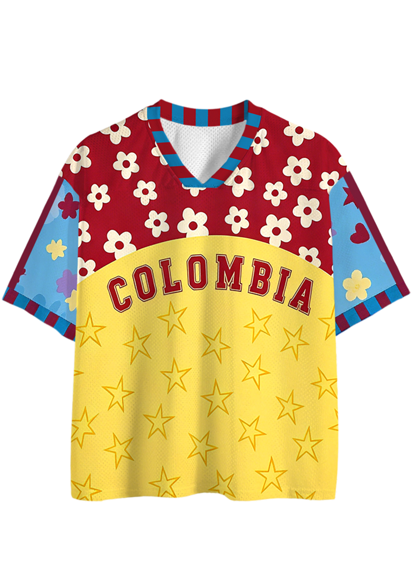 Cute Star Daisy Color Block Colombia Mesh Jersey Shirts